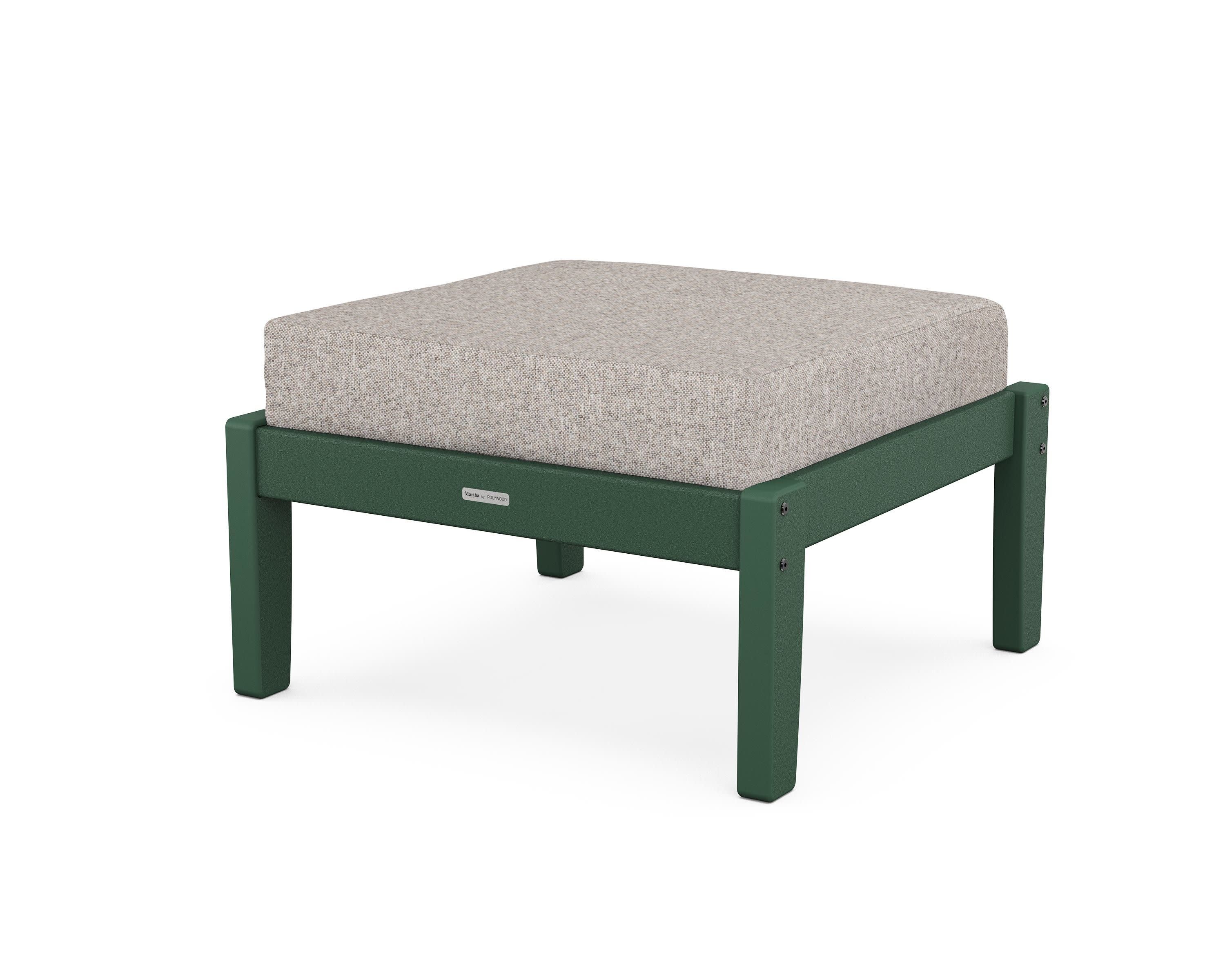 Chinoiserie Deep Seating Ottoman in Green / Weathered Tweed