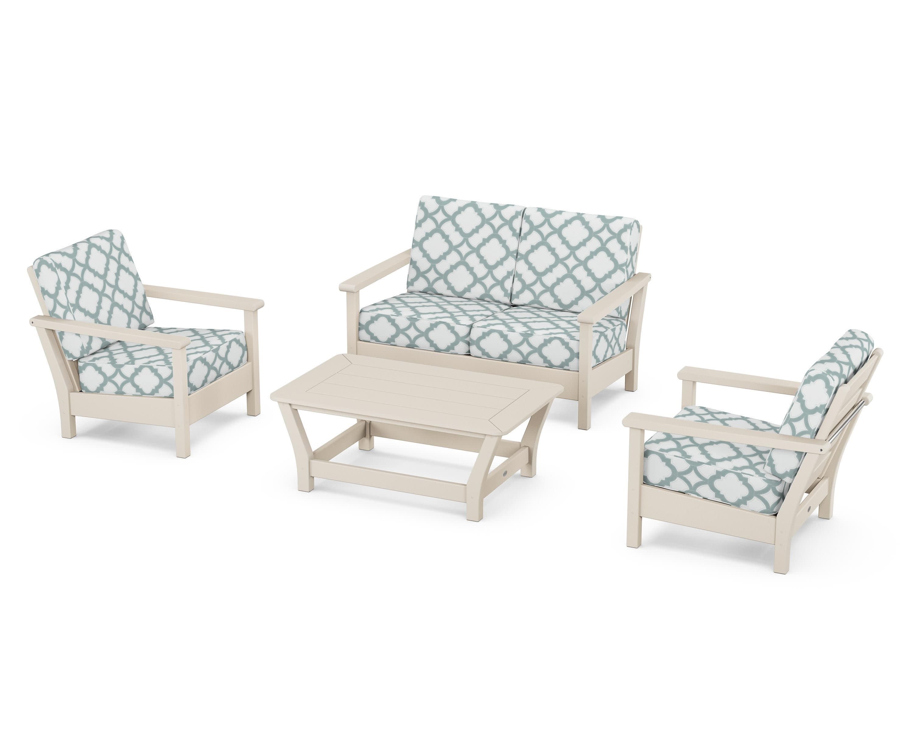 Harbour 4-Piece Deep Seating Set in Sand / Trellis Glacier Spa