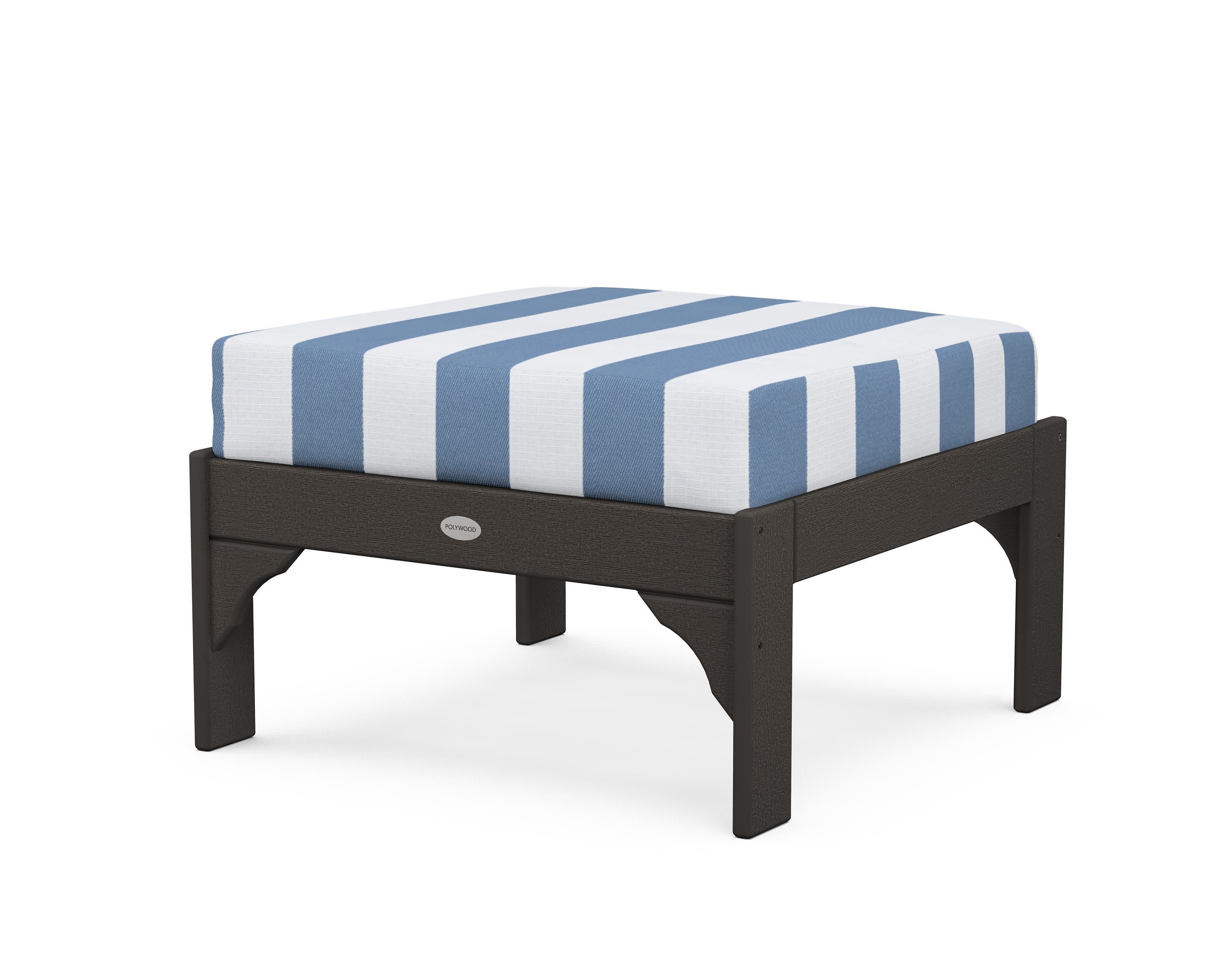 Vineyard Deep Seating Ottoman in Vintage Coffee / Cabana Stripe Sky Blue