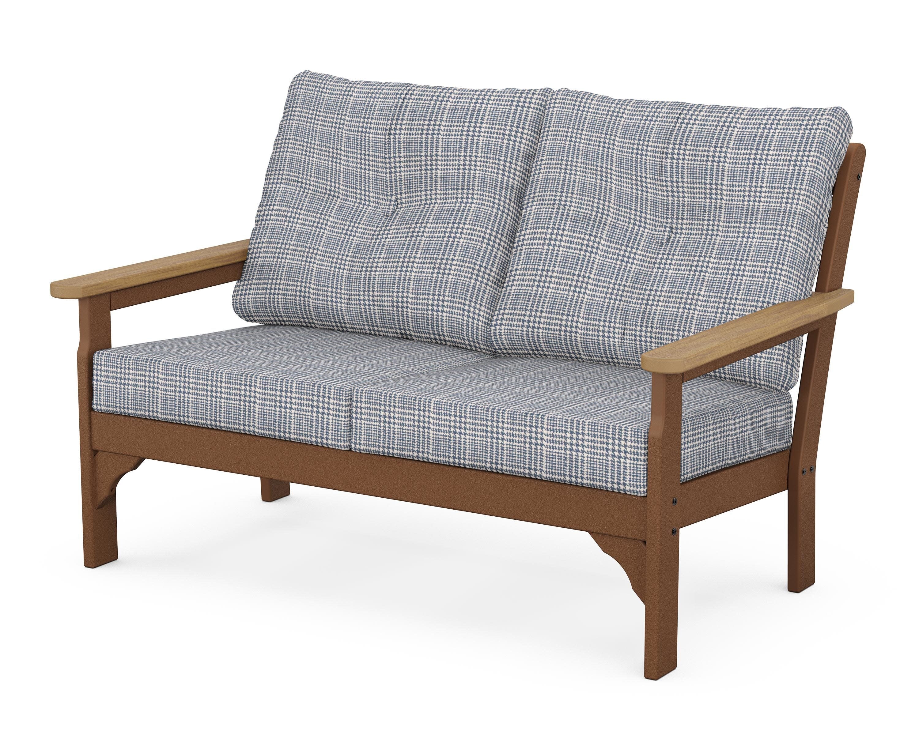 Vineyard Deep Seating Loveseat in Teak / Natural / Houndstooth Sky Blue