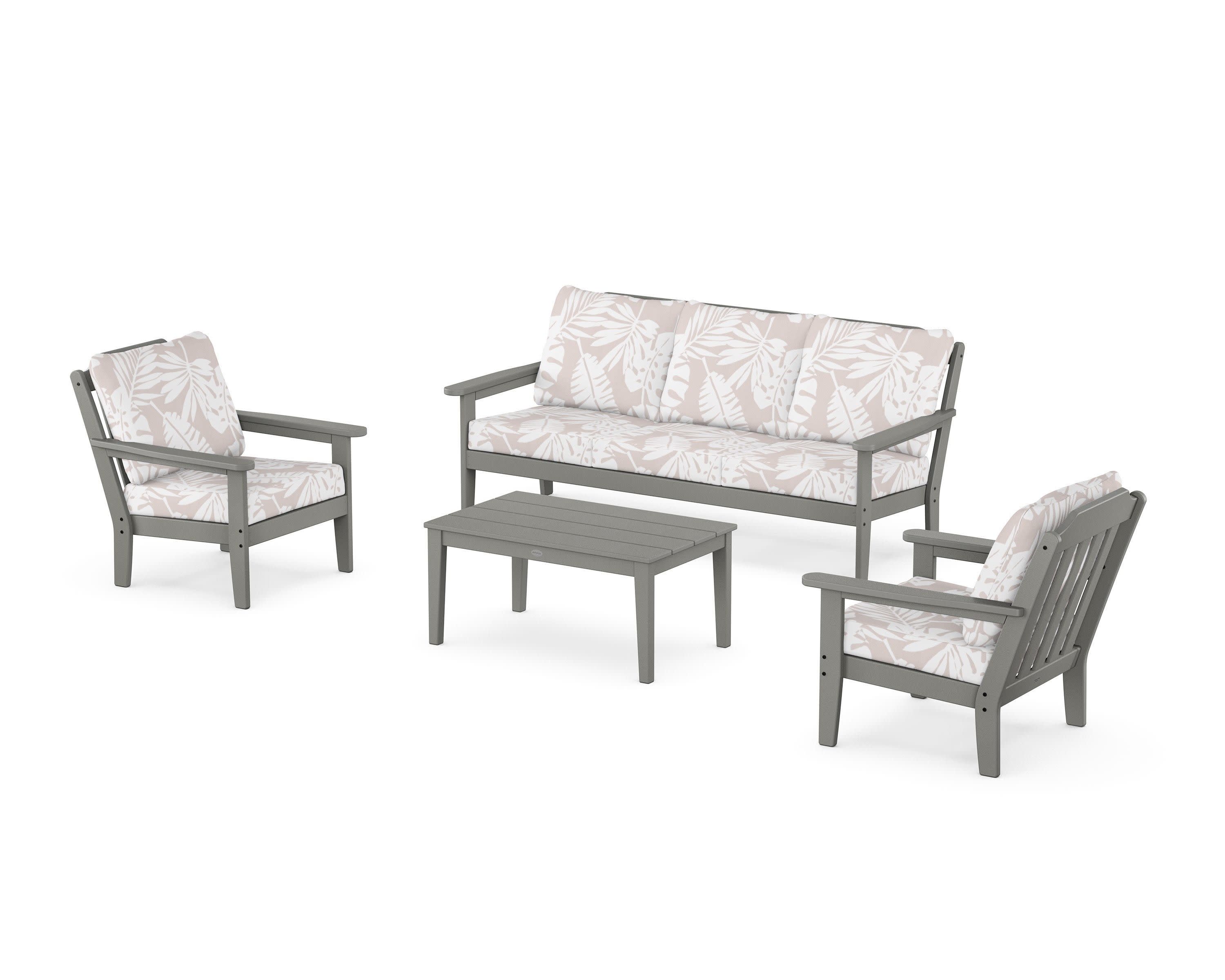 Cottage 4-Piece Deep Seating Set with Sofa in Slate Grey / Leaf Dune Burlap