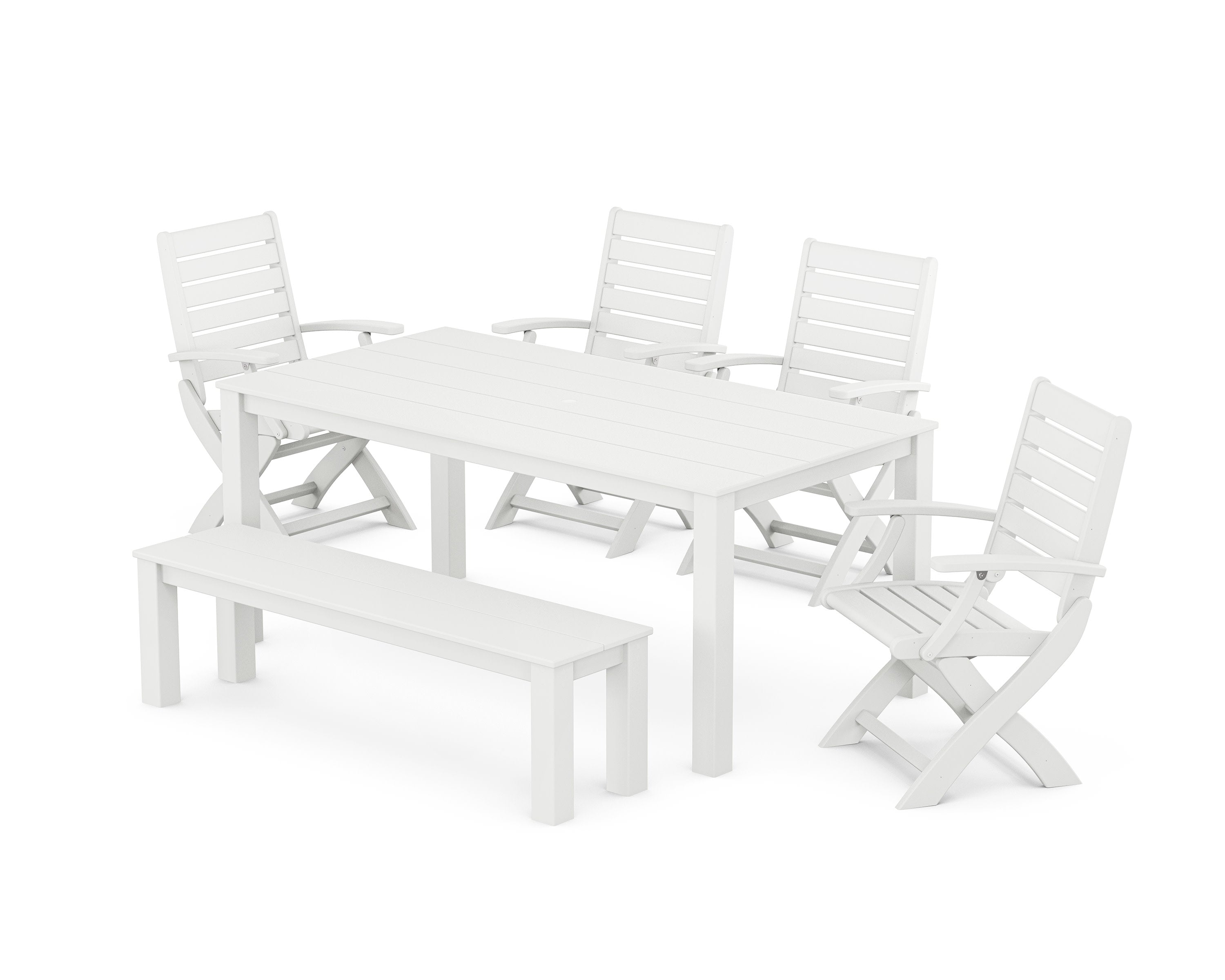Signature Folding Chair 6-Piece Parsons Dining Set with Bench in White