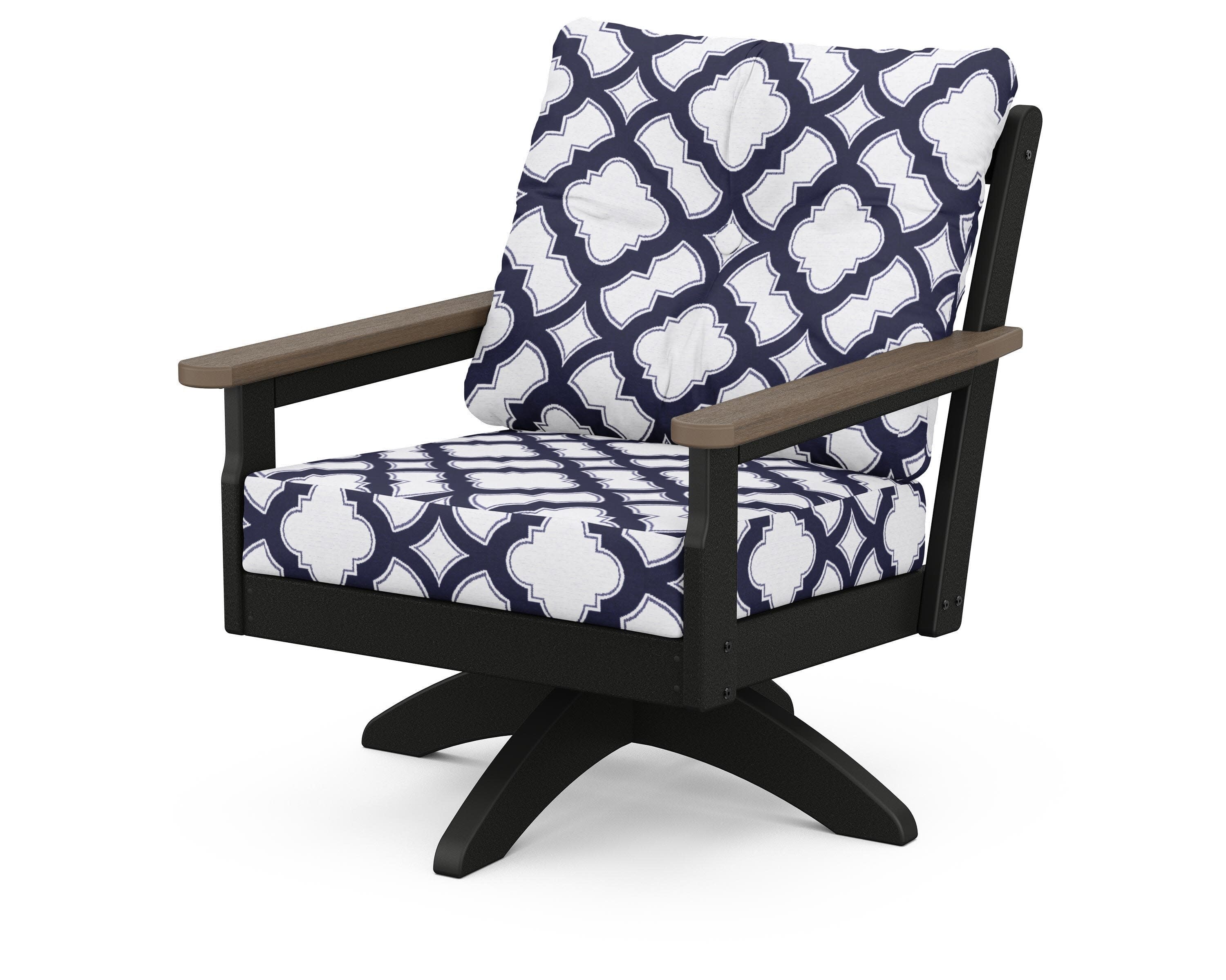Vineyard Deep Seating Swivel Chair in Black / Kona / Trellis Navy