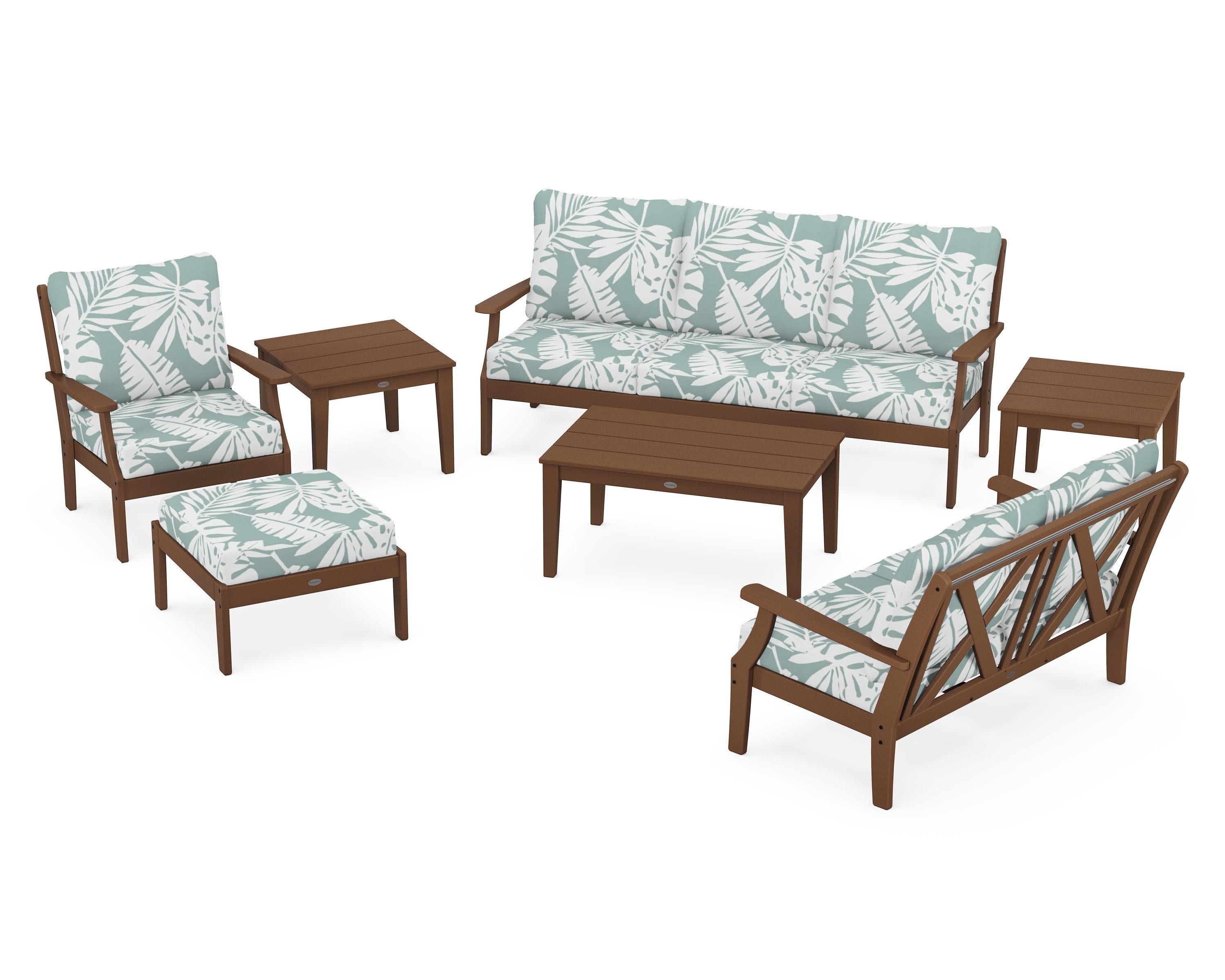 Braxton 7-Piece Deep Seating Set in Teak / Leaf Glacier Spa