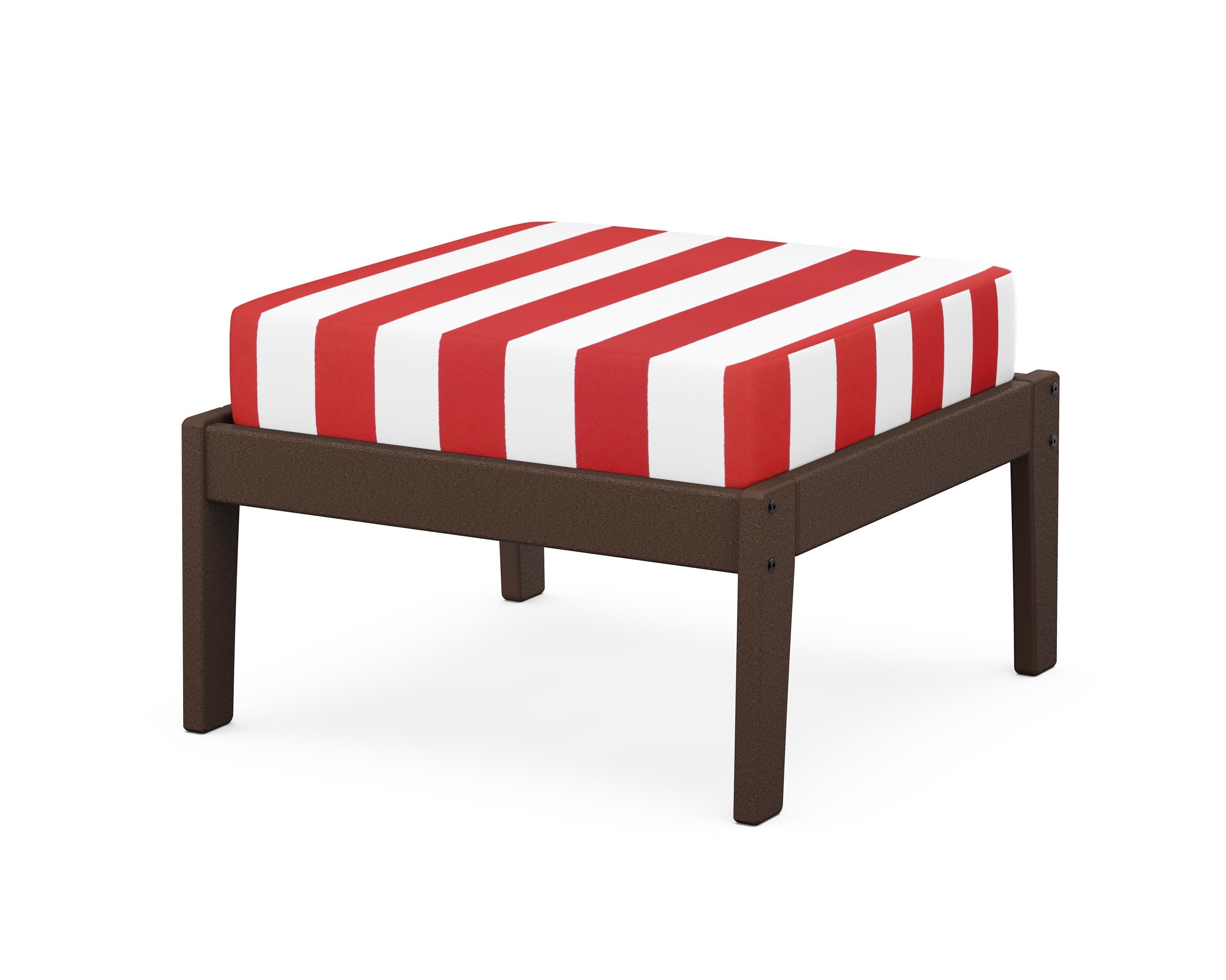 Deep Seating Ottoman in Mahogany / Cabana Stripe Crimson