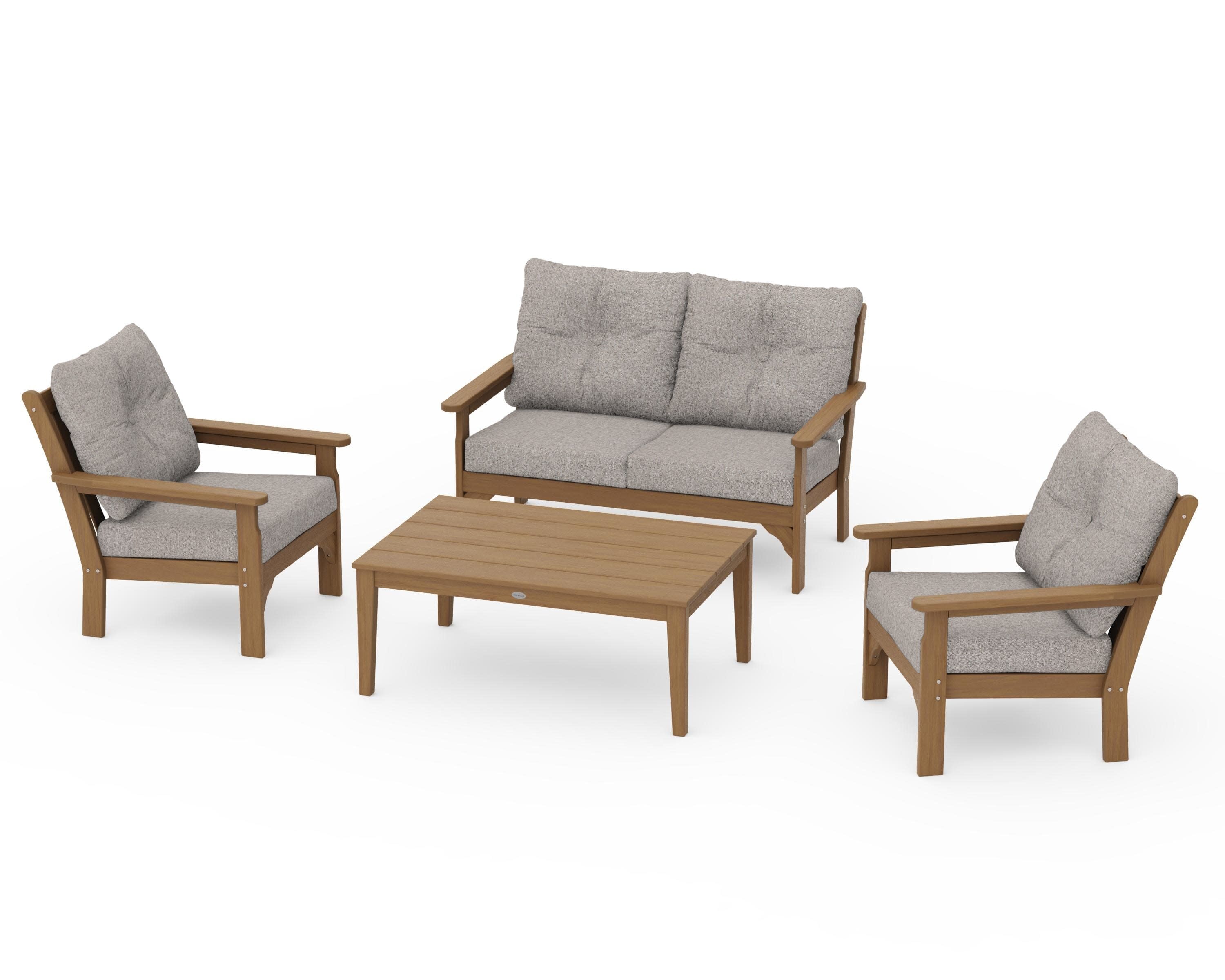 Vineyard 4-Piece Deep Seating Set in Natural / Weathered Tweed