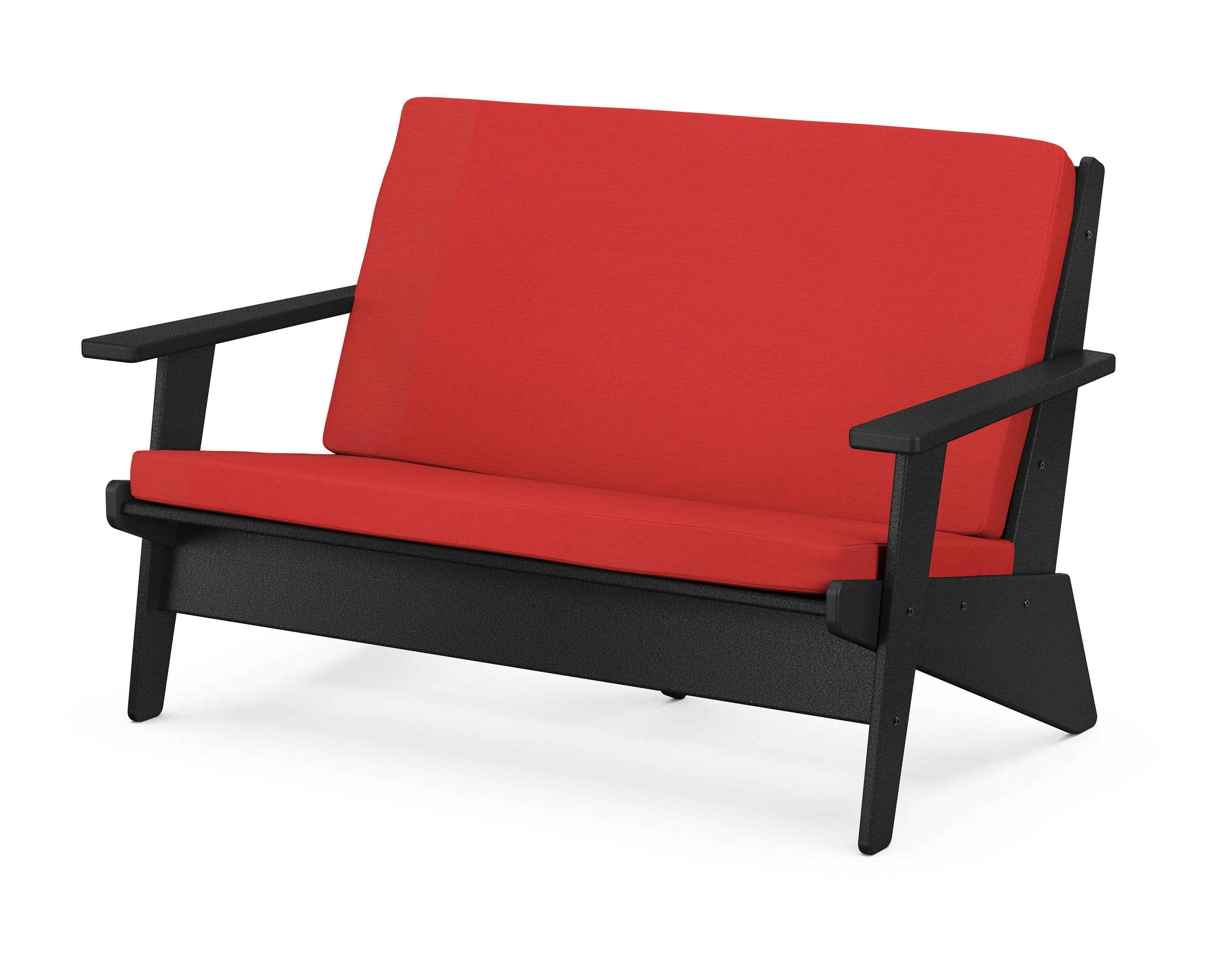 Riviera Modern Lounge Loveseat in Black / Crimson Linen