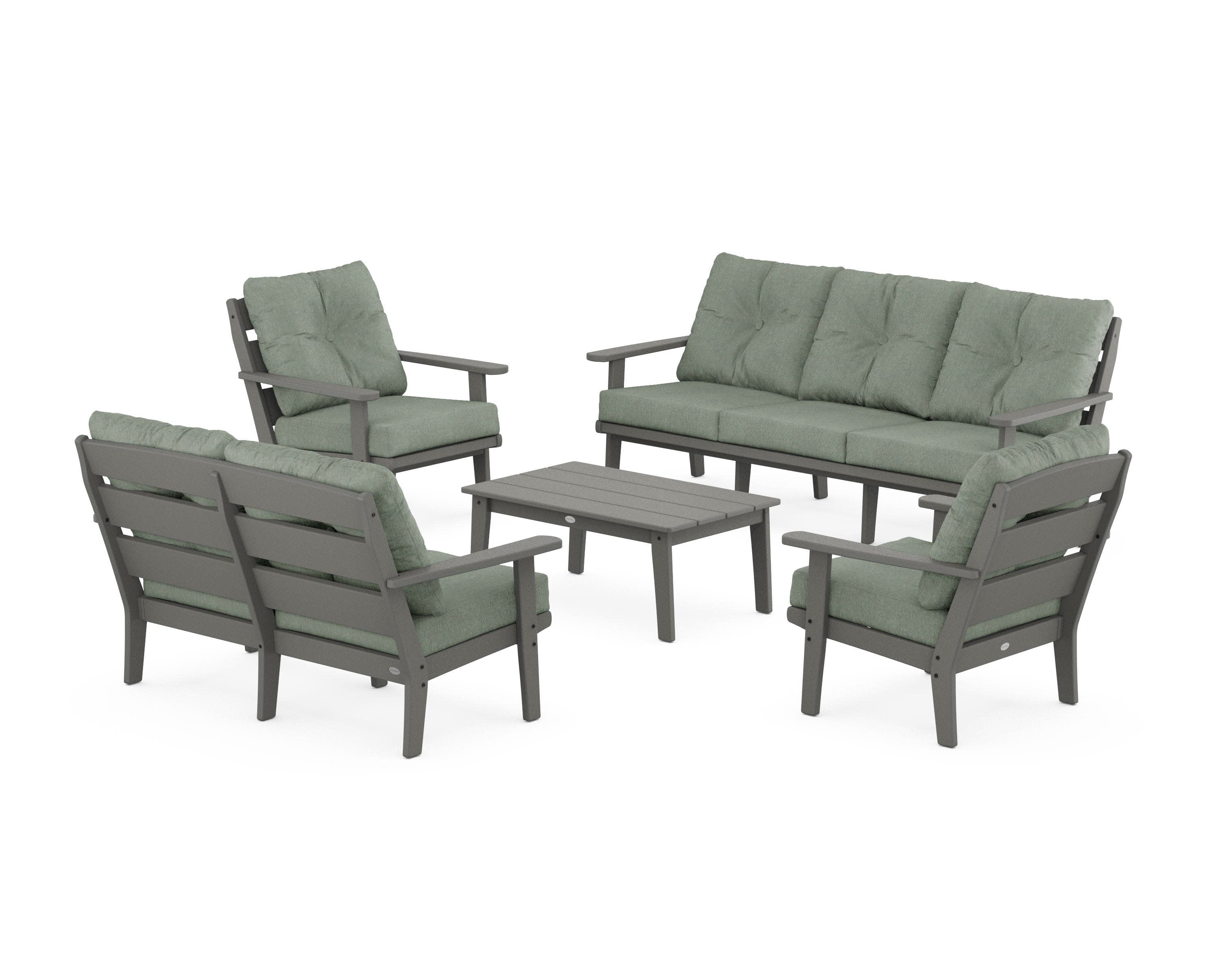 Lakeside 5-Piece Lounge Sofa Set in Slate Grey / Cast Sage