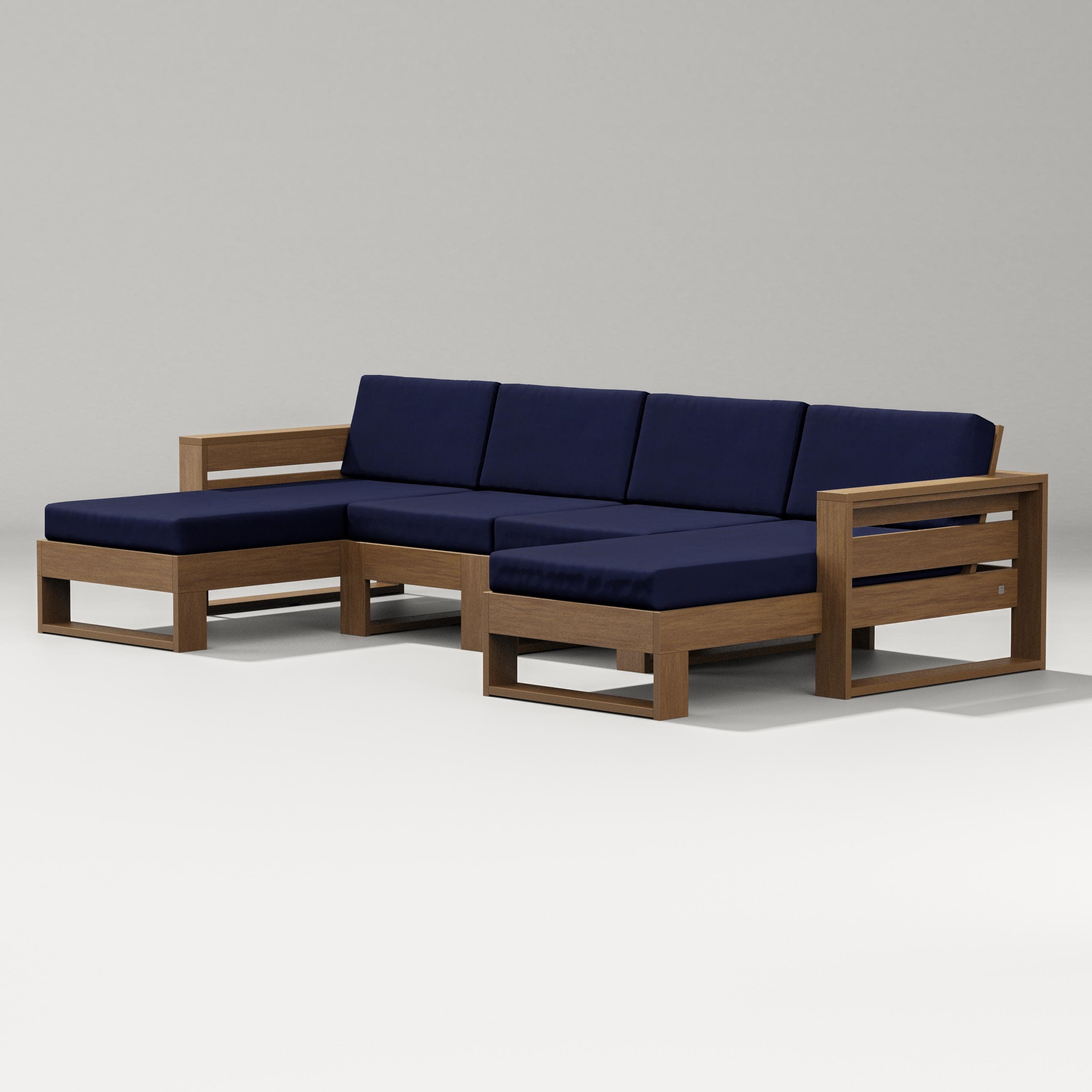 Latitude Double Chaise Sectional in Natural / Navy