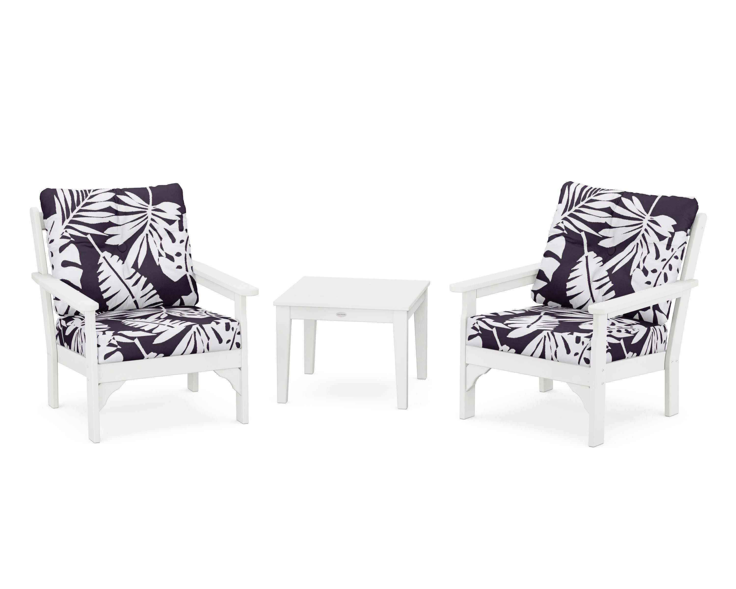 Vineyard 3-Piece Deep Seating Set in White / Leaf Navy