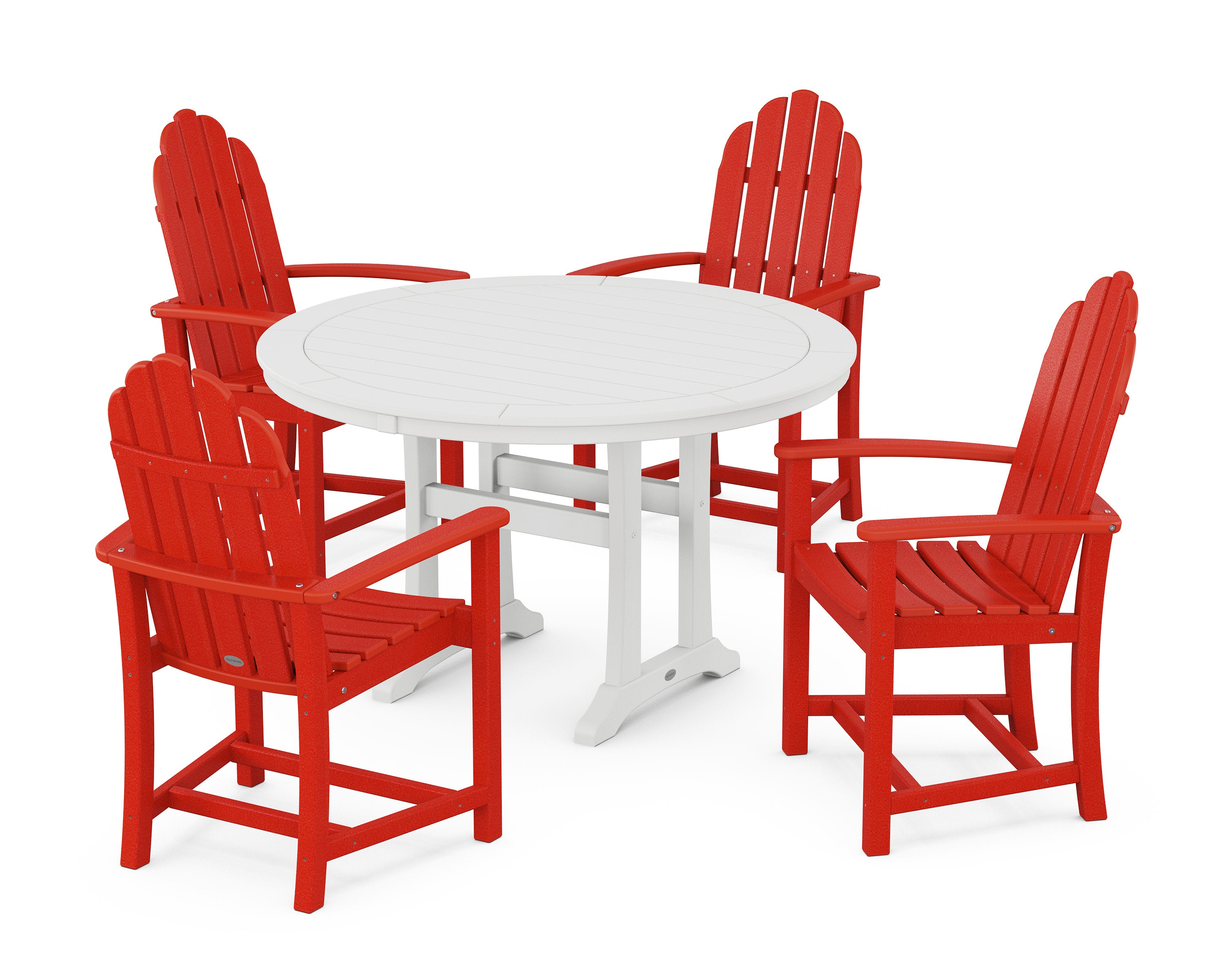 Classic Adirondack 5-Piece Round Dining Set with Trestle Legs in Sunset Red / White