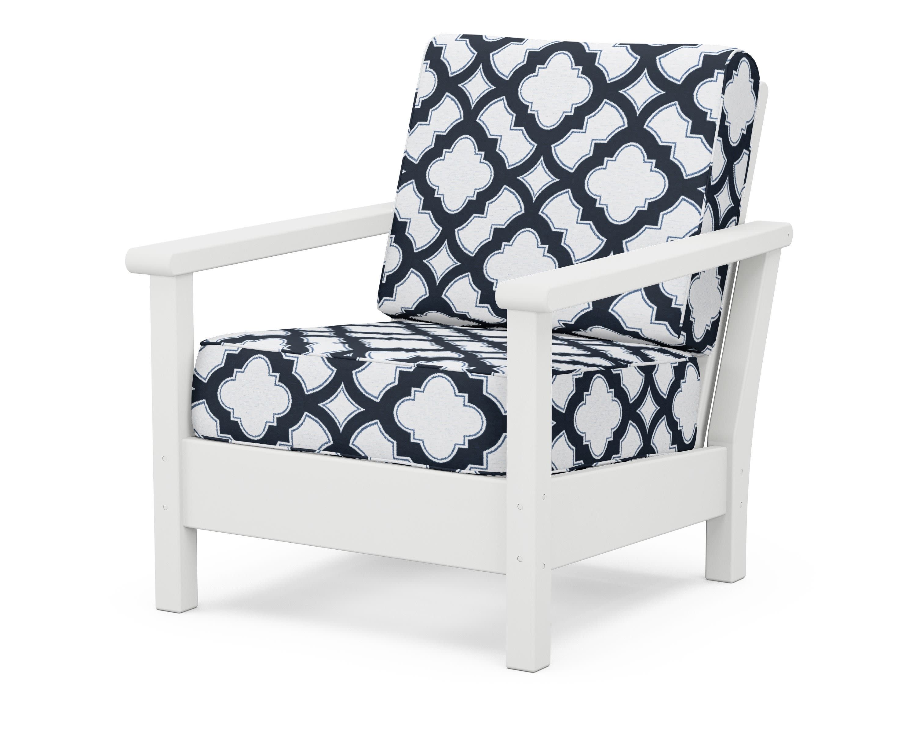 Harbour Deep Seating Chair in White / Trellis Marine Indigo
