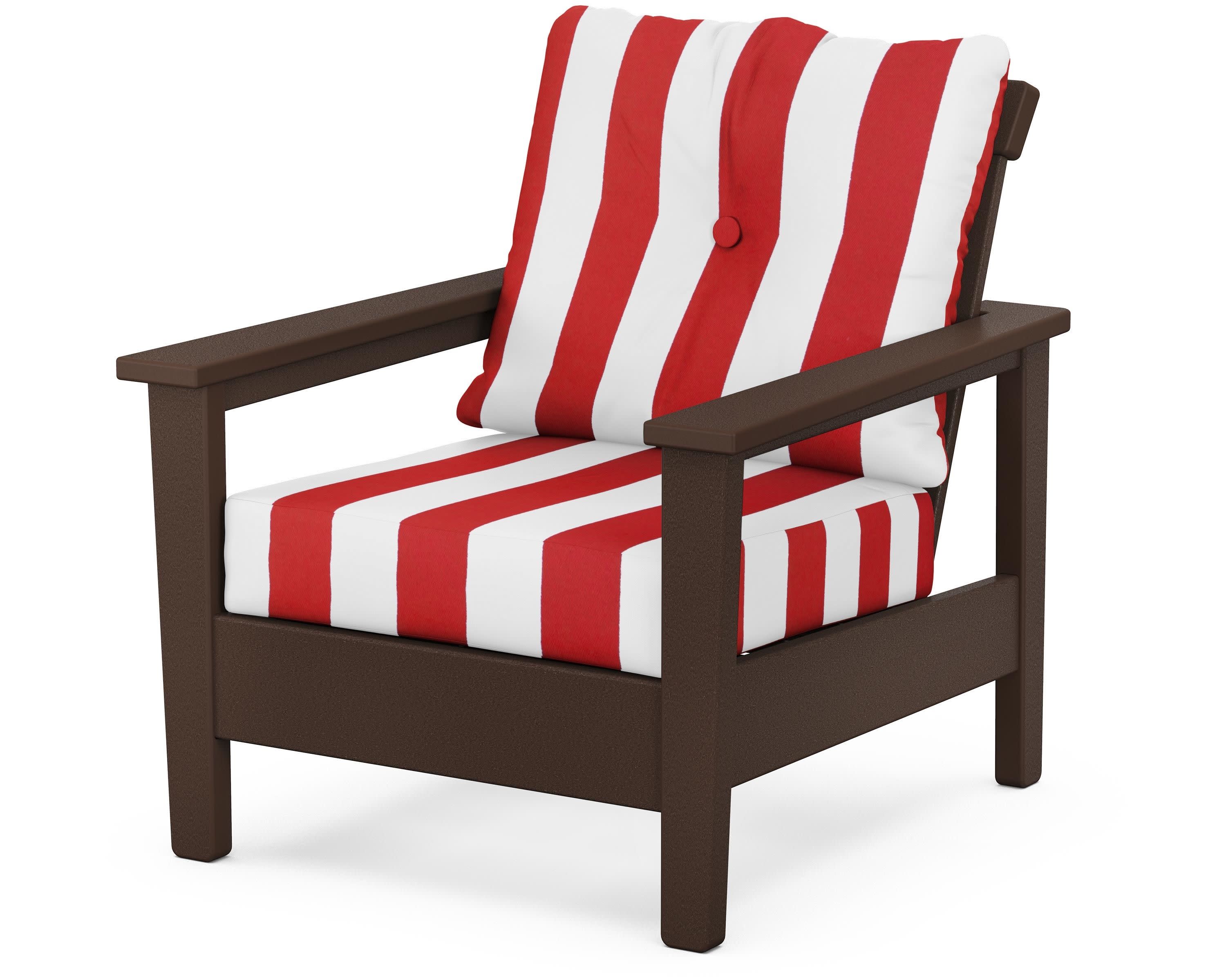 Prescott Deep Seating Chair in Mahogany / Cabana Stripe Crimson