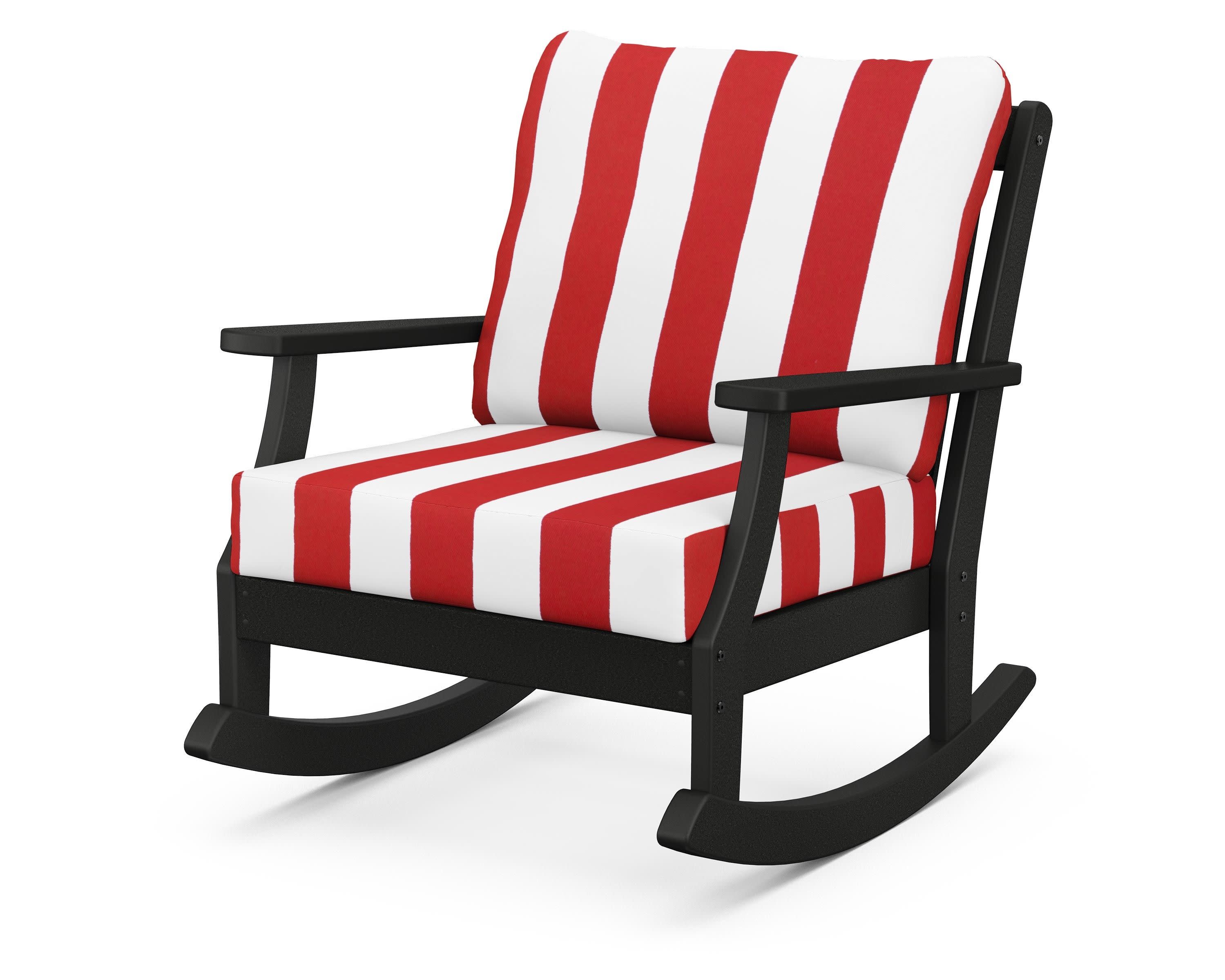 Braxton Deep Seating Rocking Chair in Black / Cabana Stripe Crimson