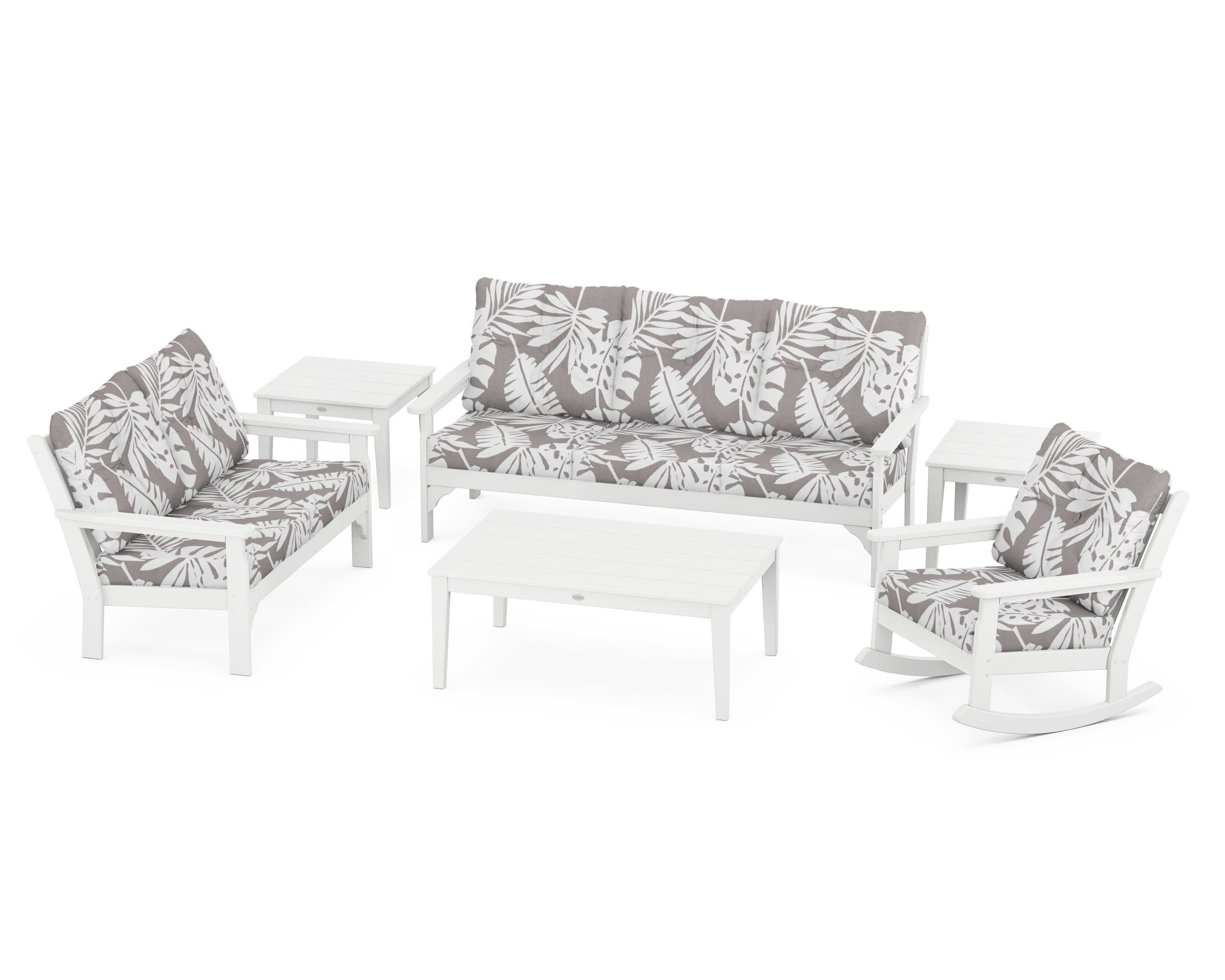 Vineyard 6-Piece Deep Seating Set in White / Leaf Grey Mist