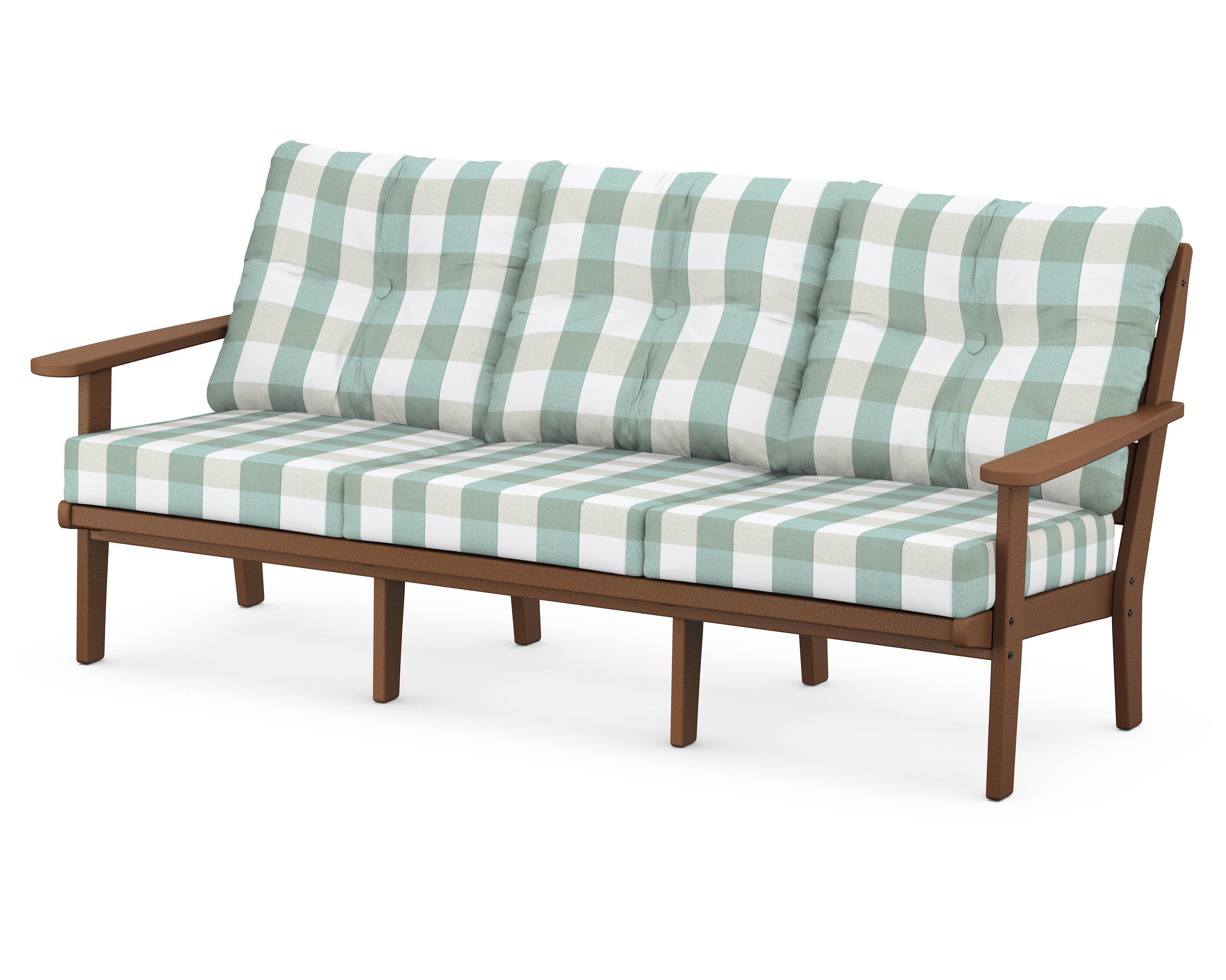 Lakeside Deep Seating Sofa in Teak / Buffalo Plaid Glacier Spa