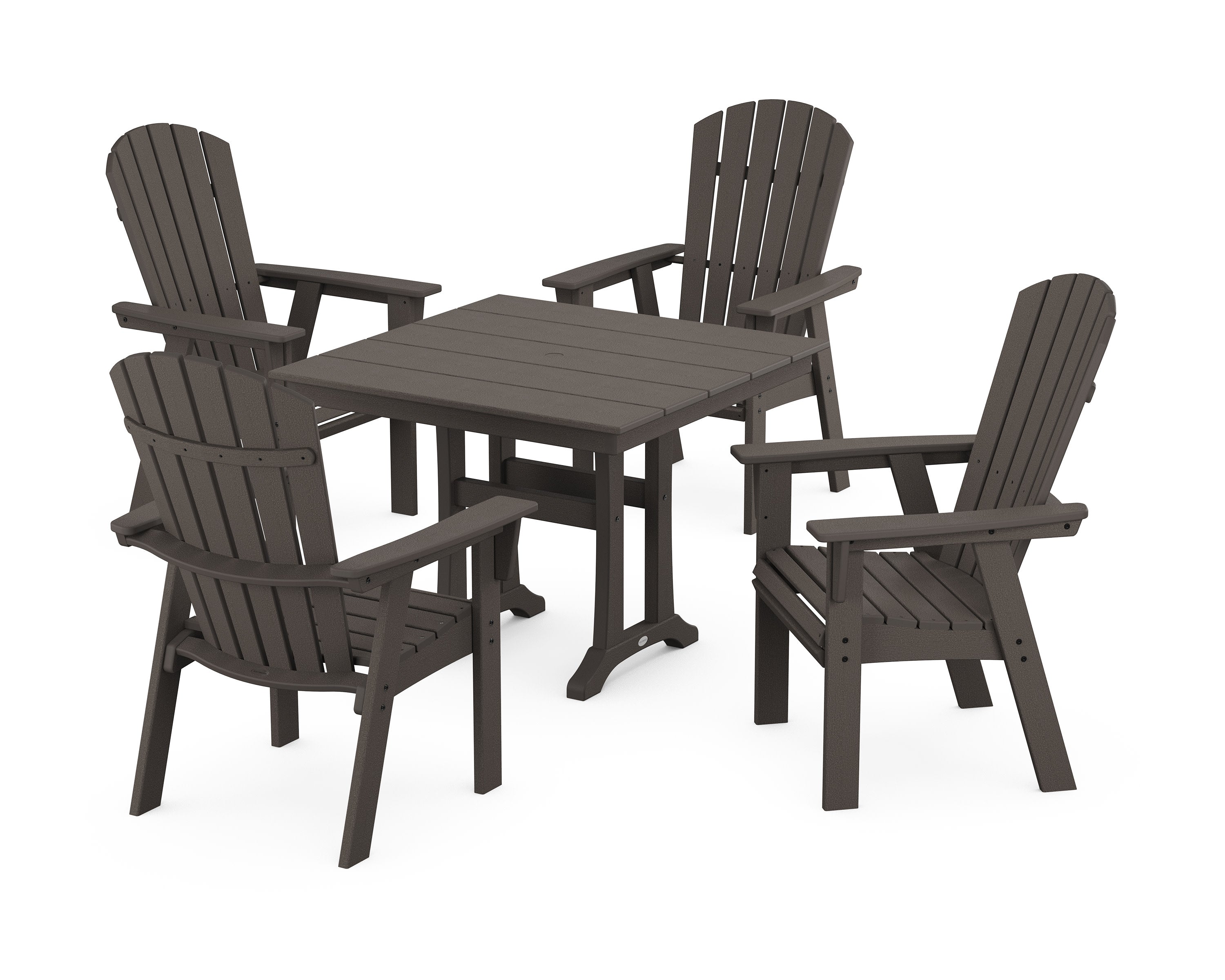 Nautical Adirondack 5-Piece Farmhouse Dining Set With Trestle Legs in Vintage Coffee