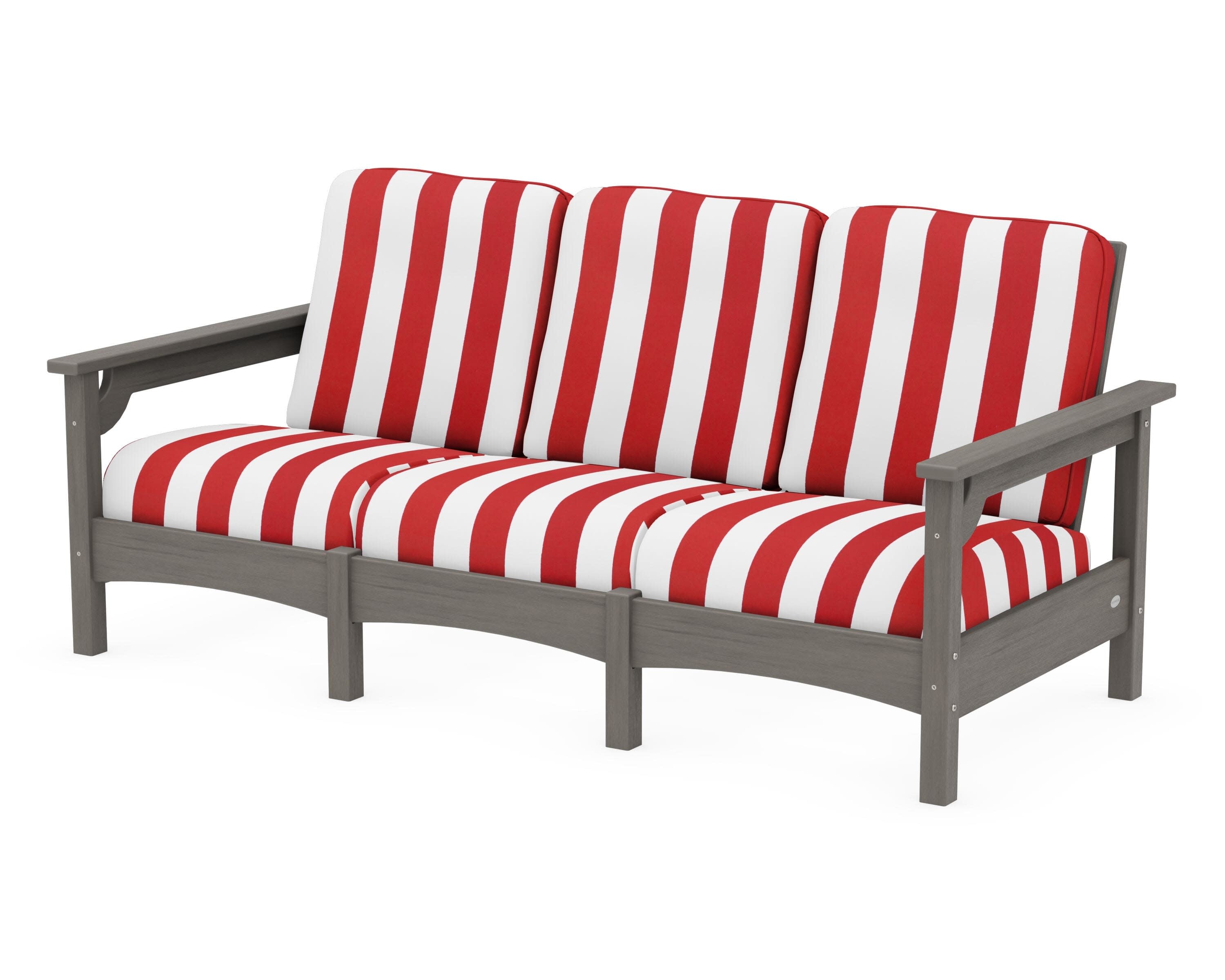 Club Sofa in Driftwood / Cabana Stripe Crimson