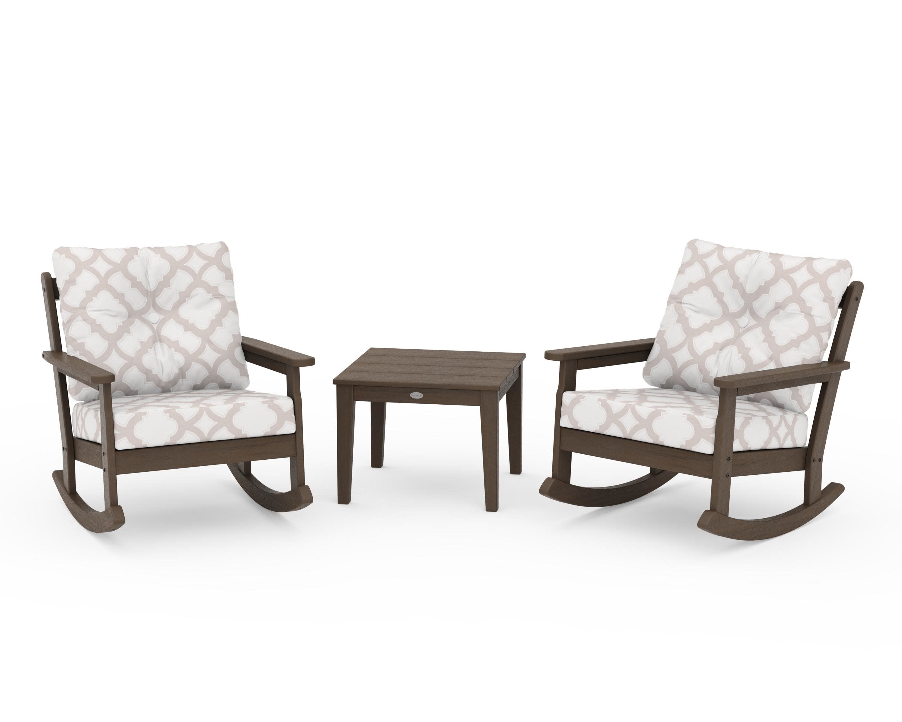Vineyard 3-Piece Deep Seating Rocker Set in Kona / Trellis Dune Burlap