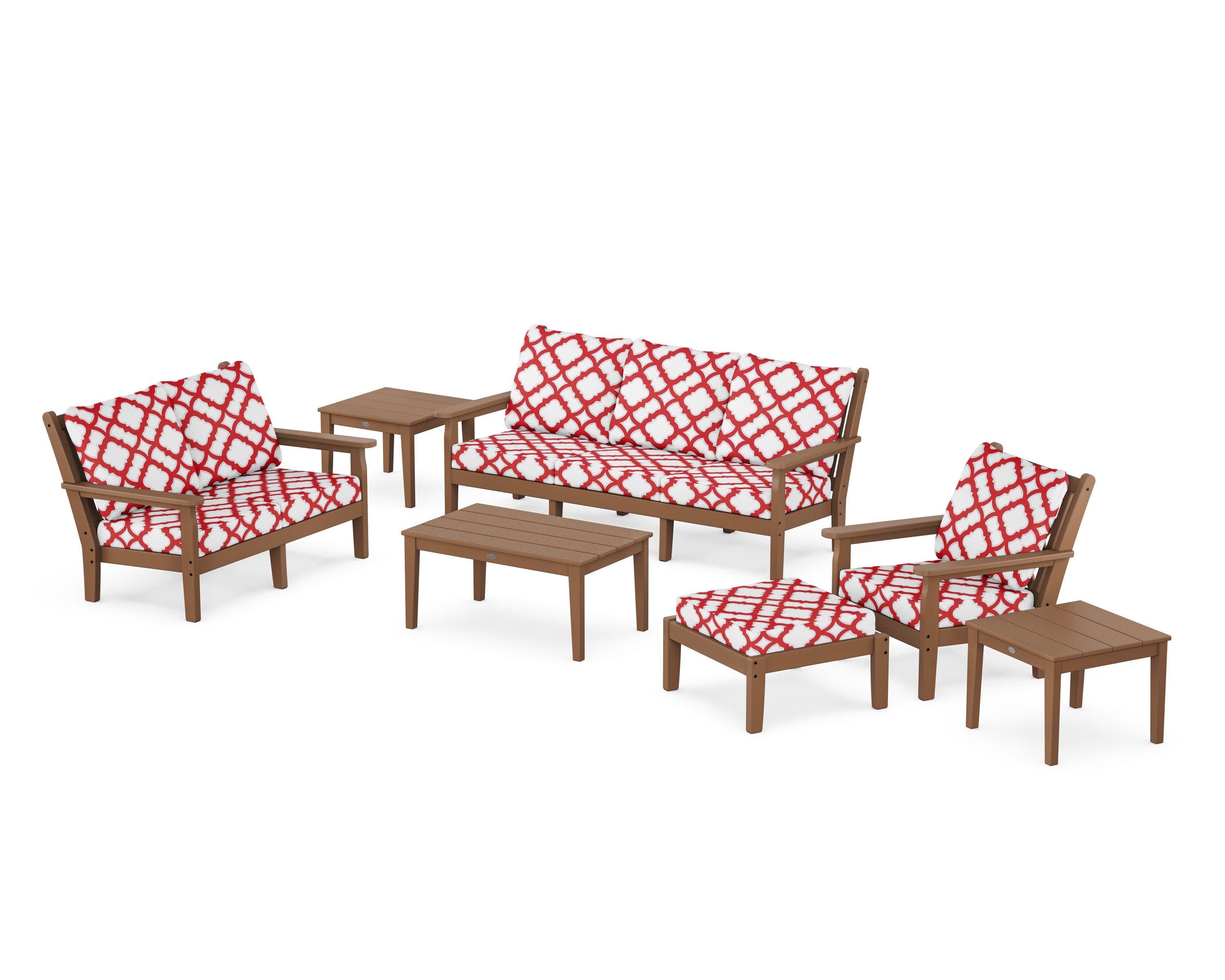 Chippendale 7-Piece Deep Seating Set in Teak / Trellis Crimson