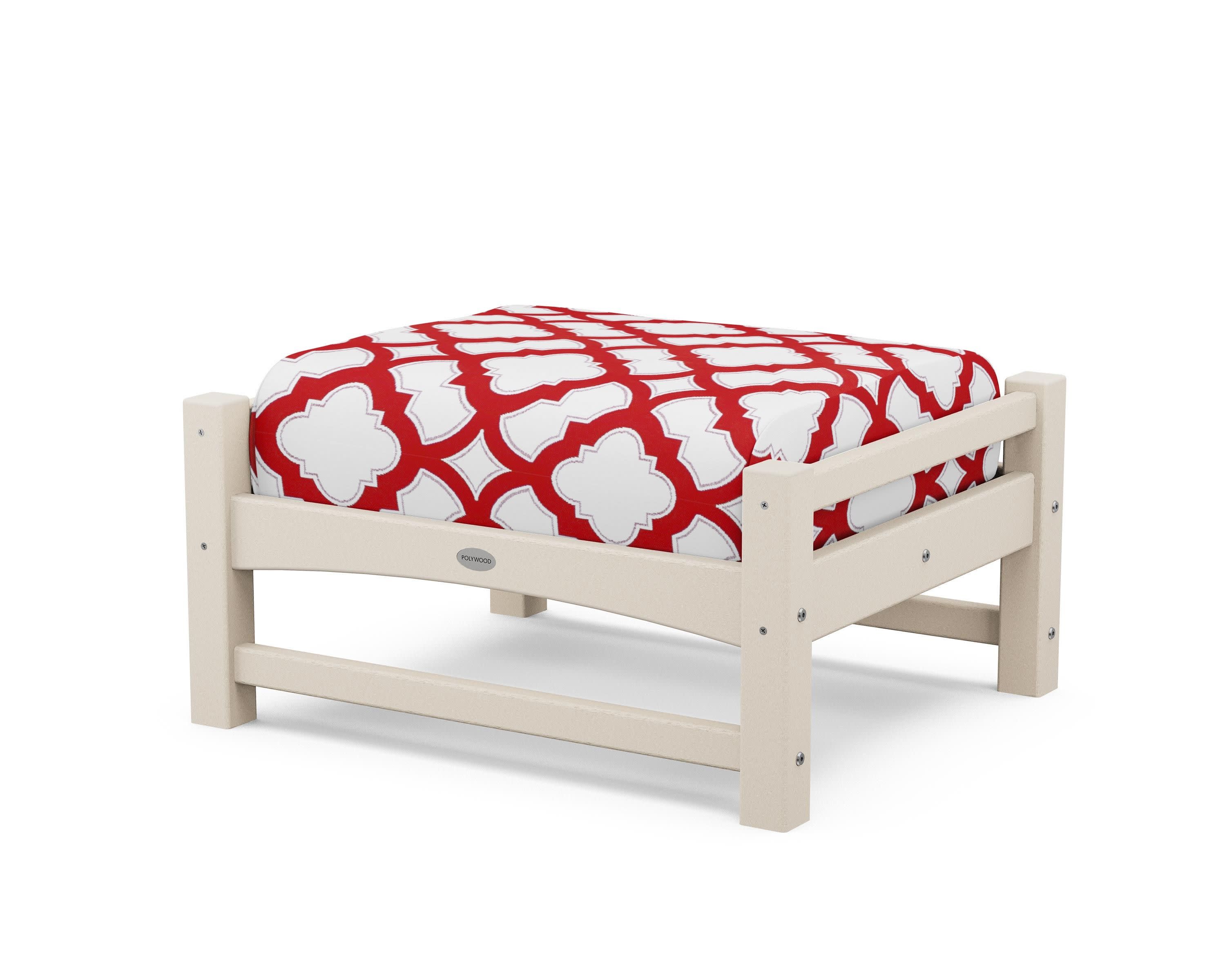 Club Ottoman in Sand / Trellis Crimson