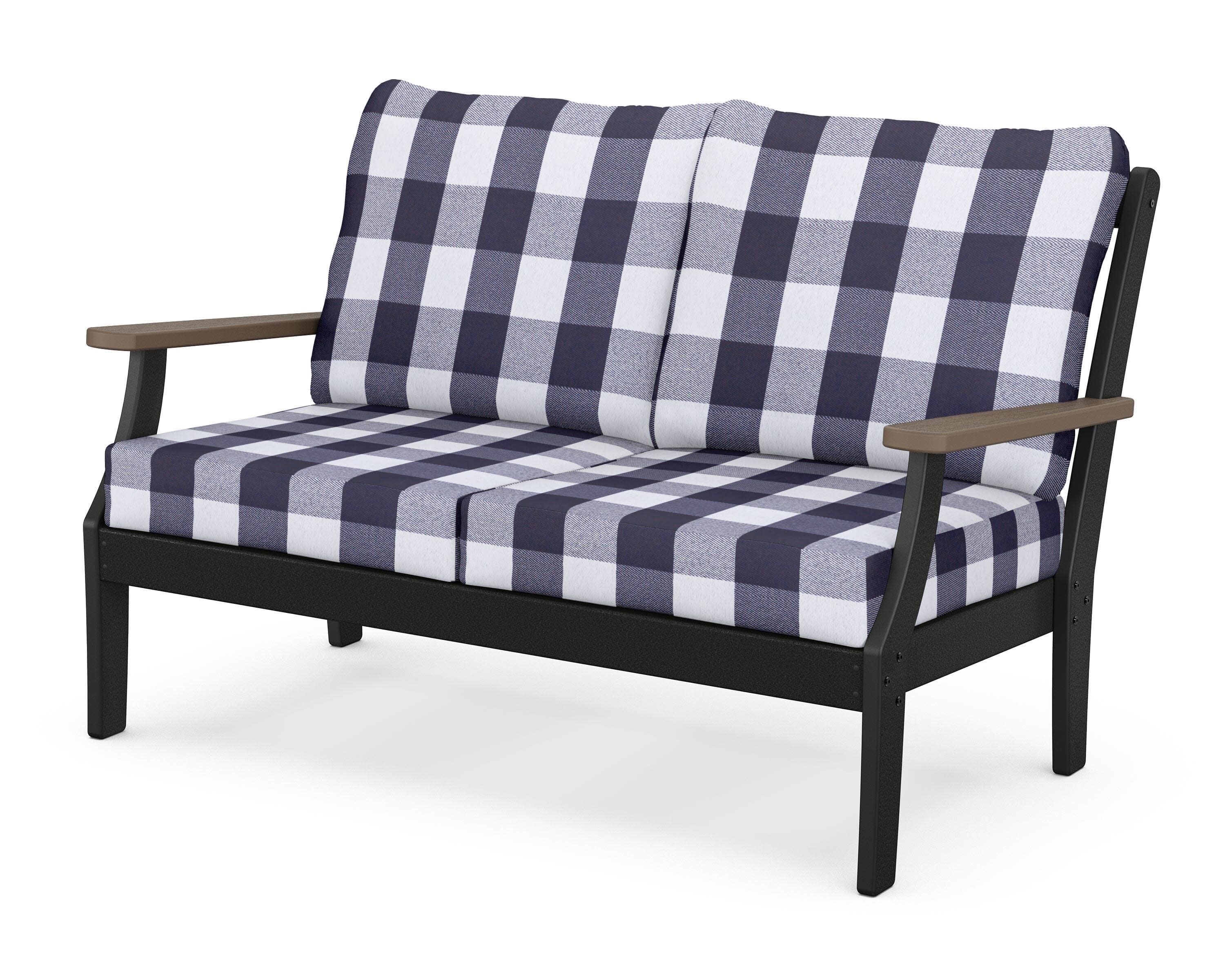 Braxton Deep Seating Loveseat in Black / Kona / Buffalo Plaid Navy