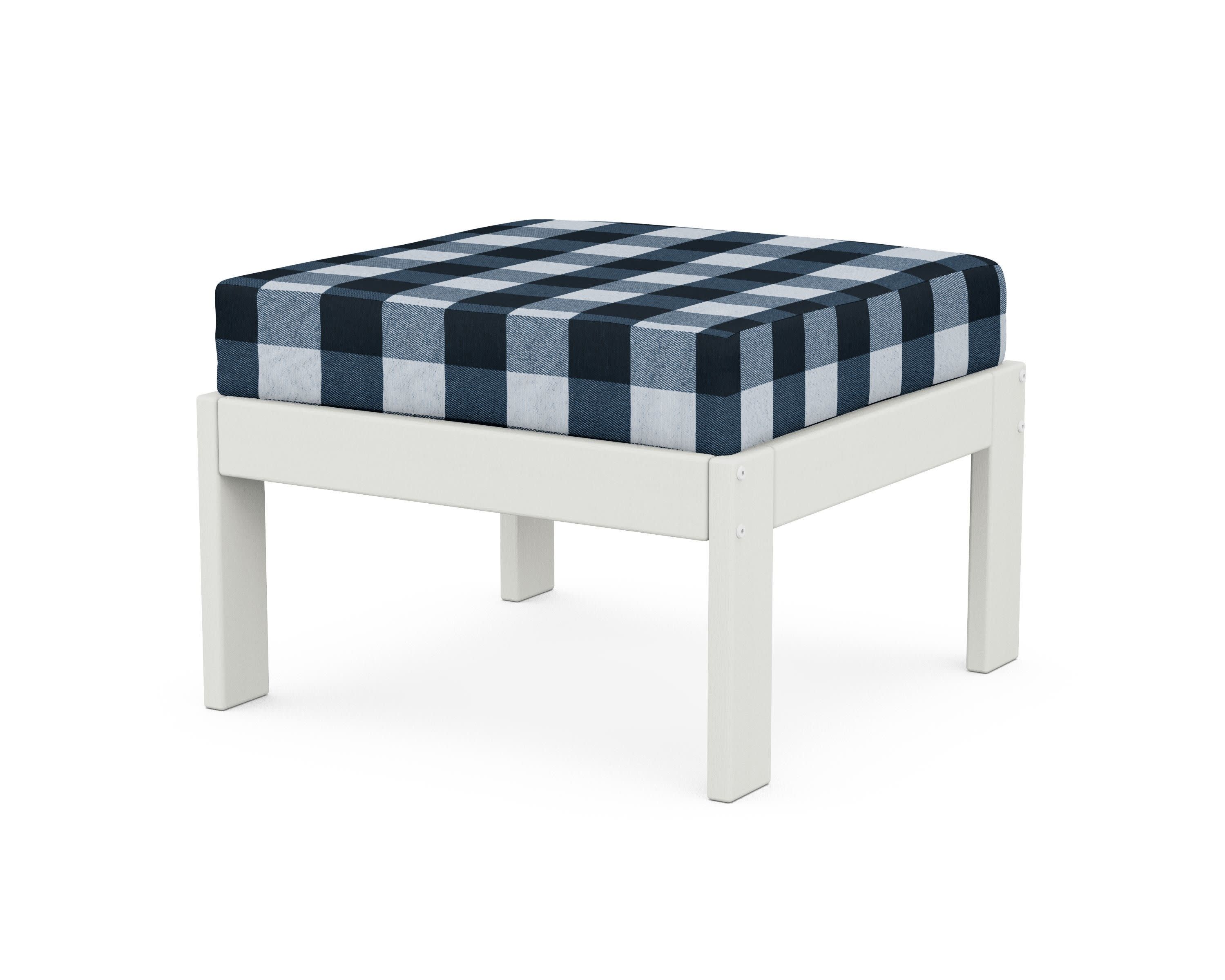 Vineyard Modular Ottoman in Vintage White / Buffalo Plaid Marine Indigo