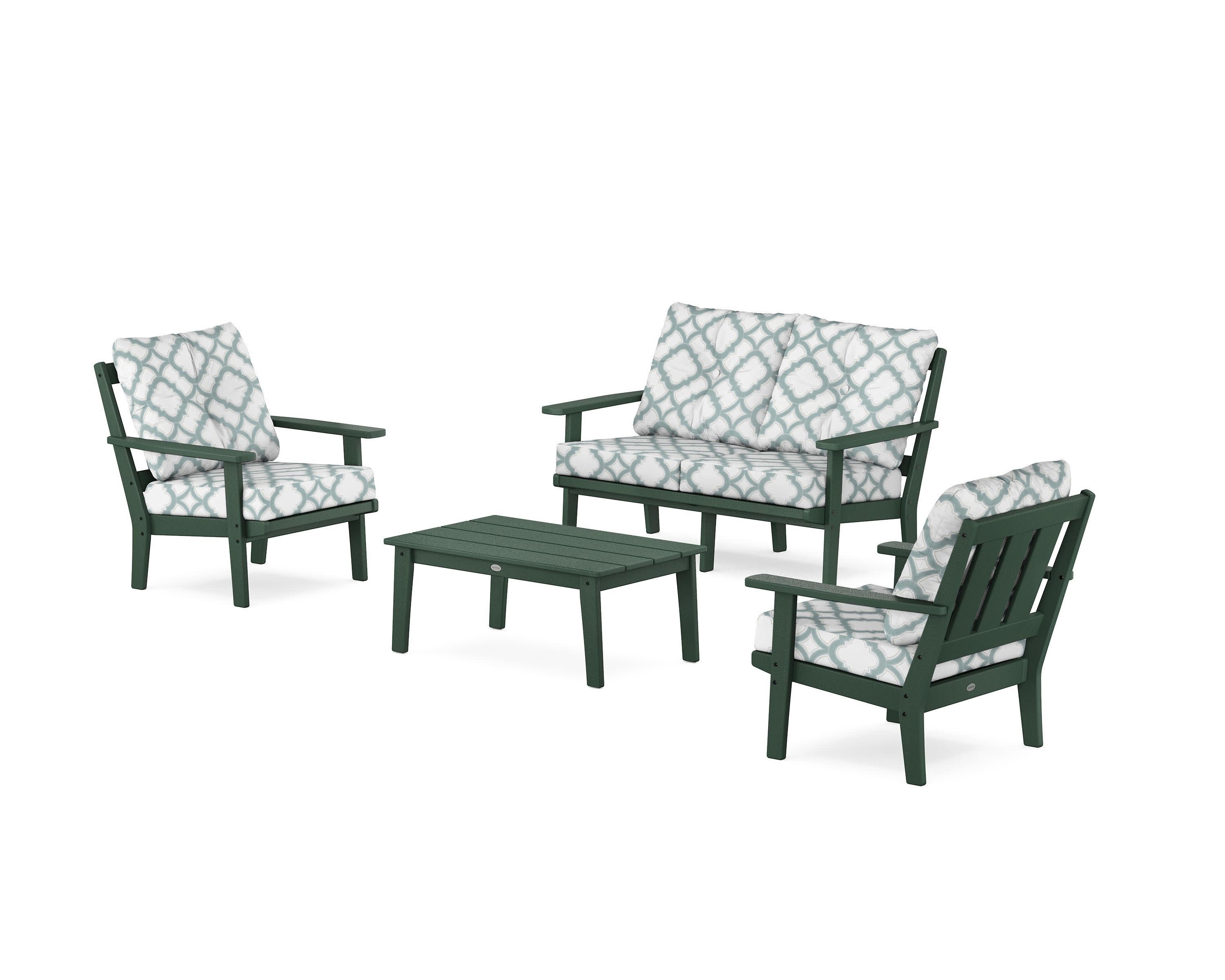 Oxford 4-Piece Deep Seating Set with Loveseat in Green / Trellis Glacier Spa
