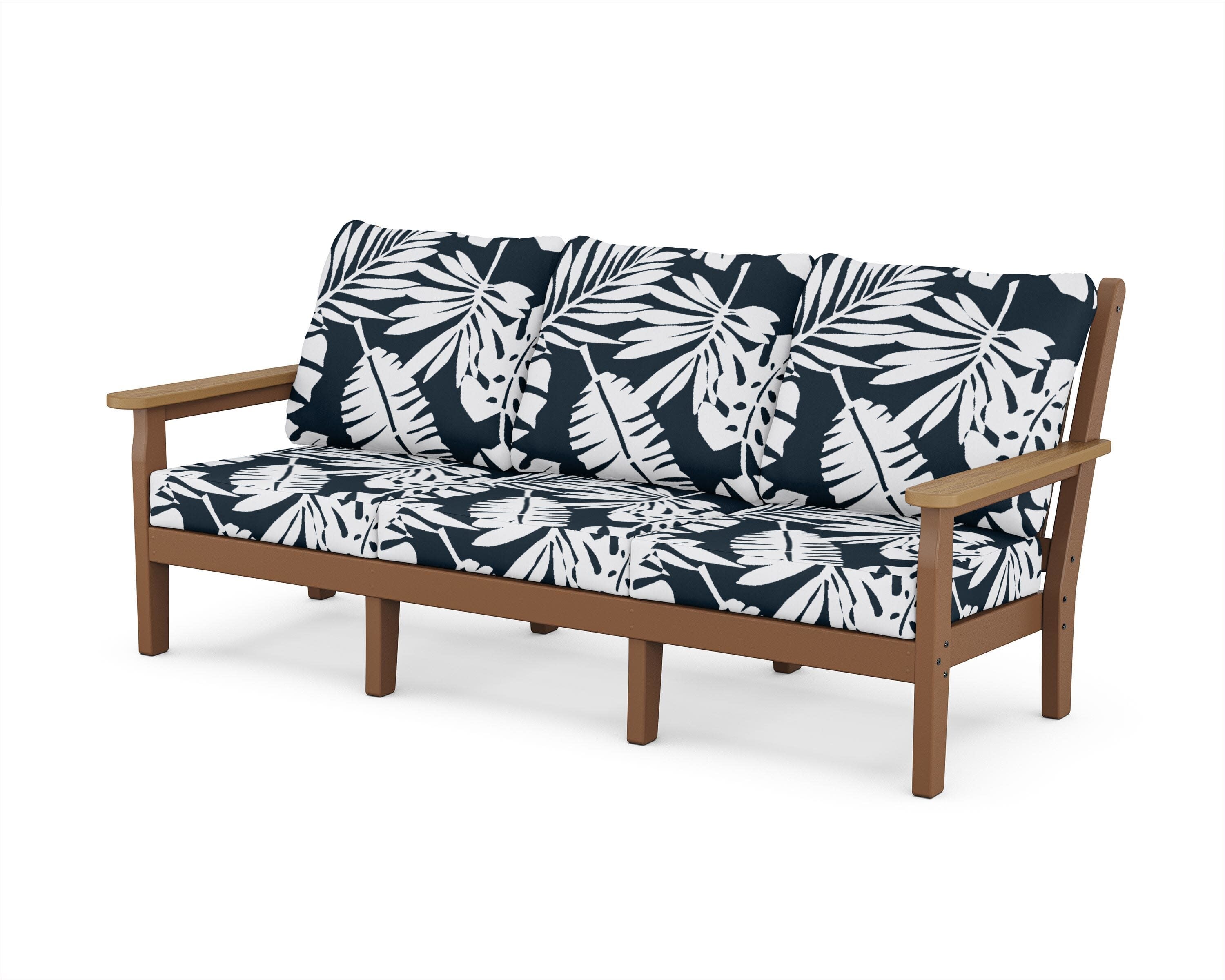 Chippendale Deep Seating Sofa in Teak / Natural / Leaf Marine Indigo