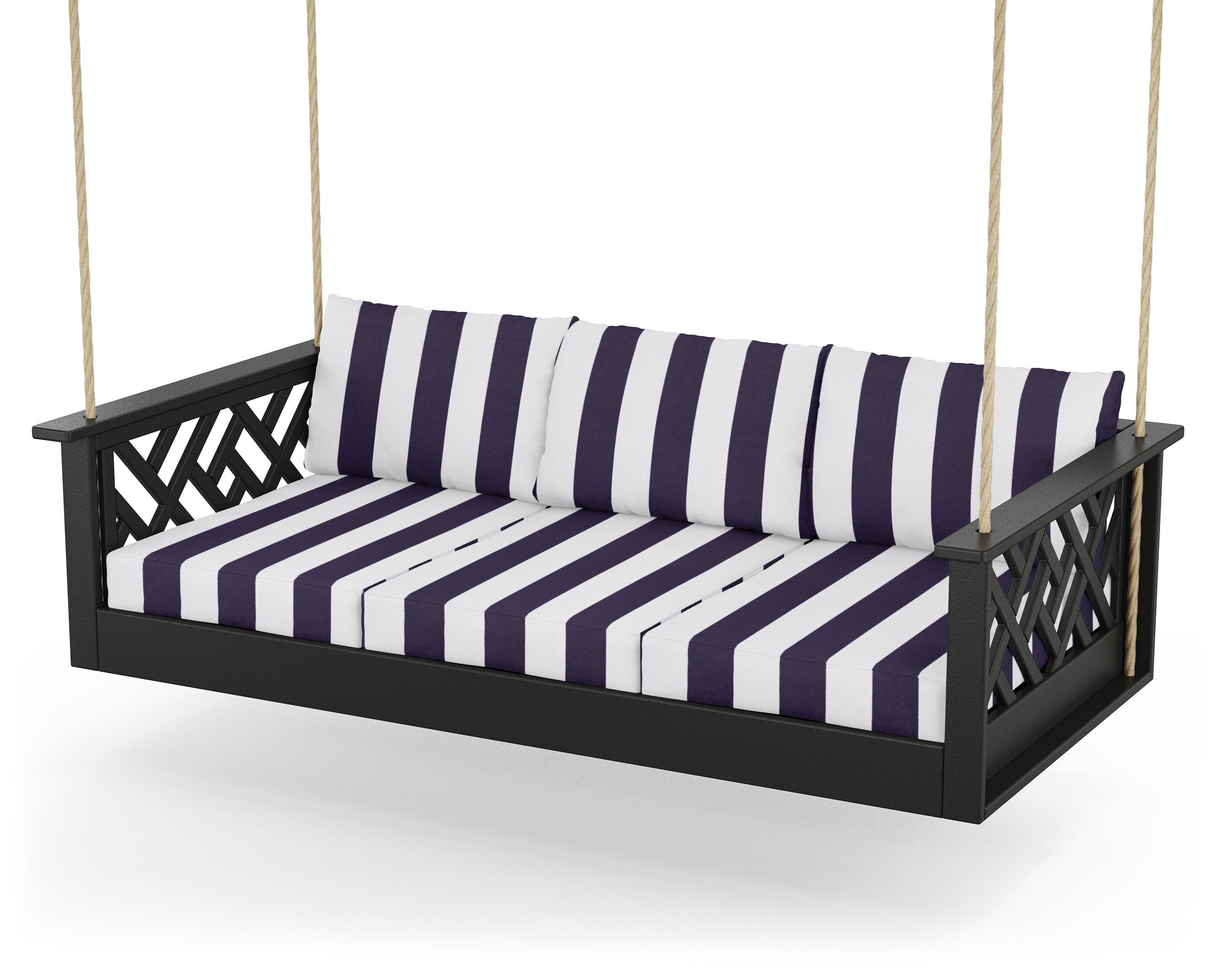 Chippendale Daybed Swing in Black / Cabana Stripe Navy