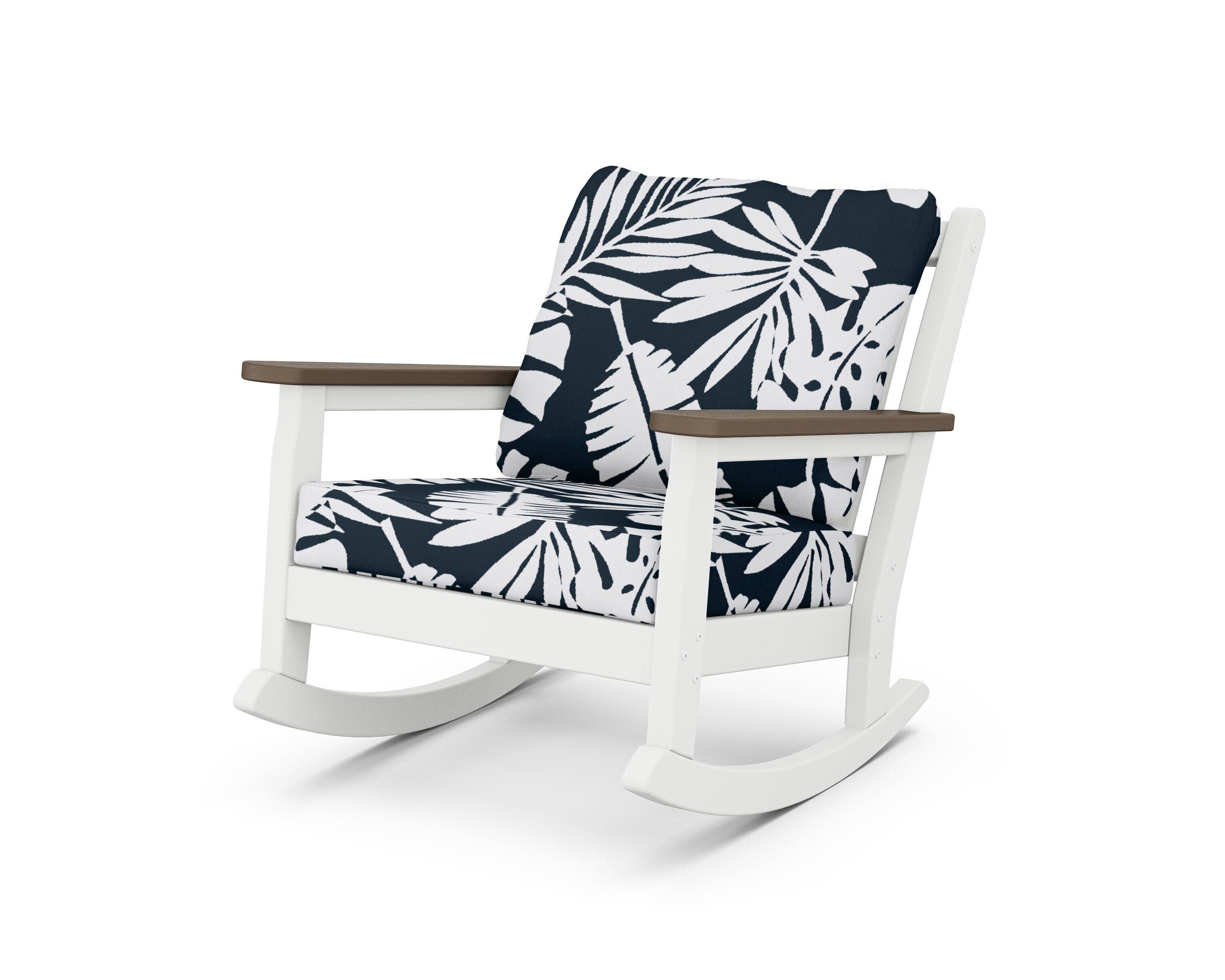 Chippendale Deep Seating Rocking Chair in White / Kona / Leaf Marine Indigo