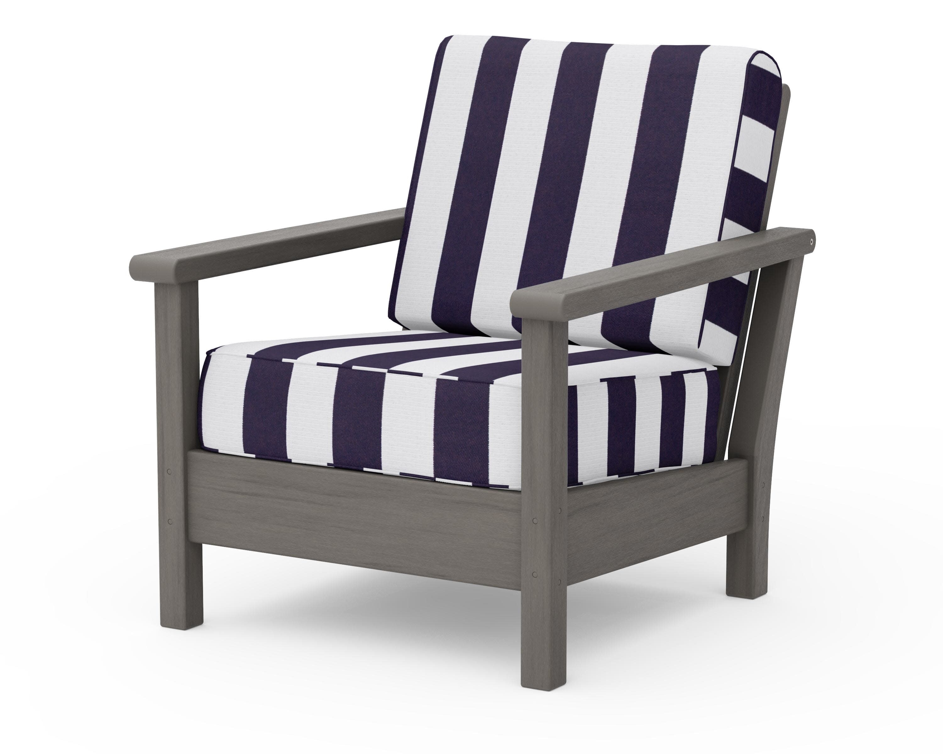 Harbour Deep Seating Chair in Driftwood / Cabana Stripe Navy