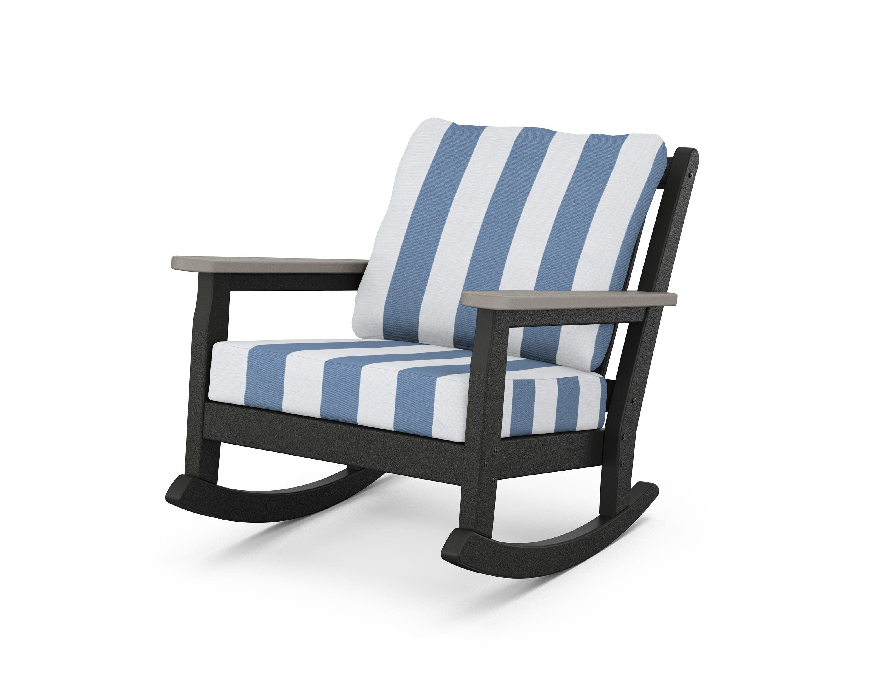 Chippendale Deep Seating Rocking Chair in Black / Driftwood / Cabana Stripe Sky Blue