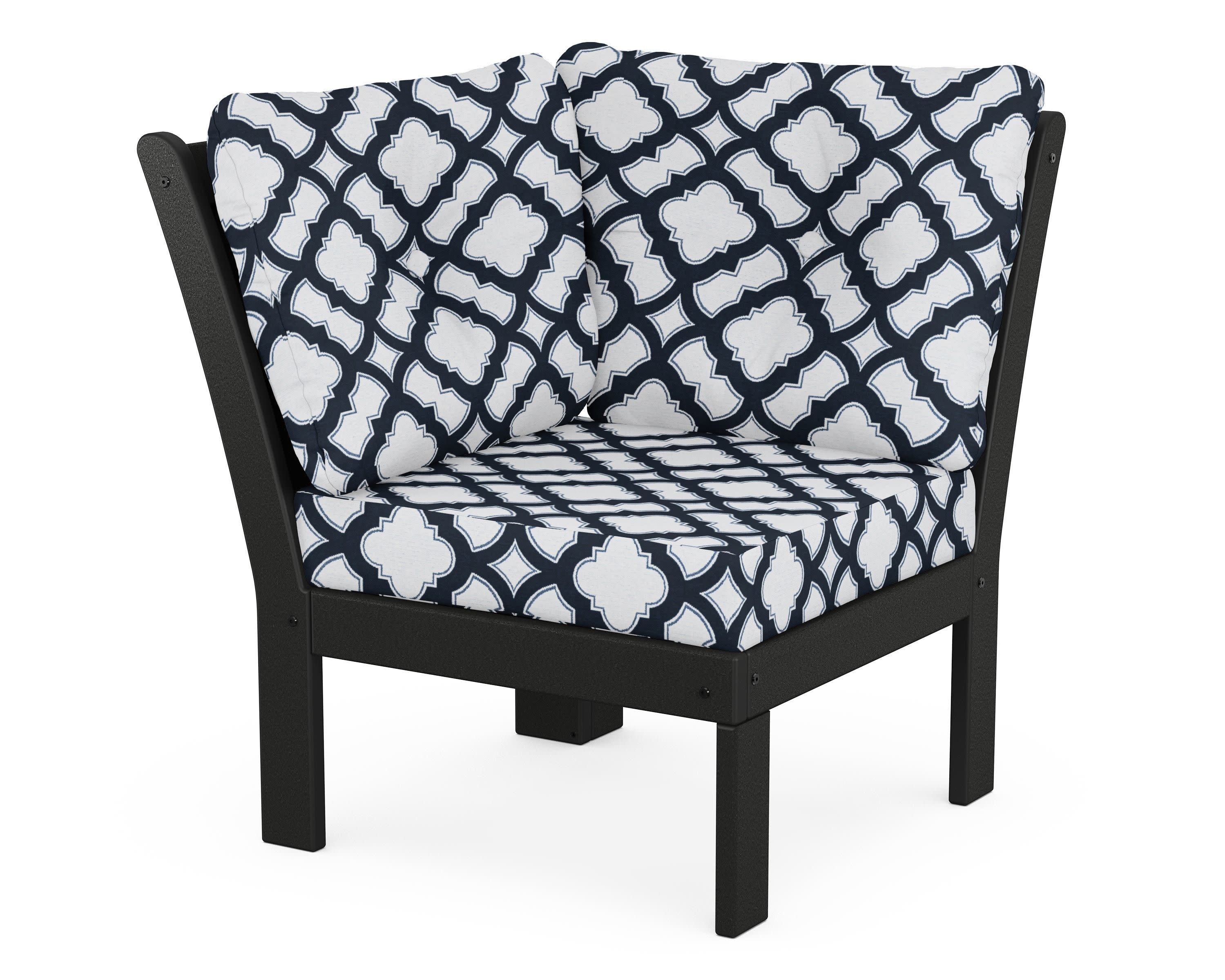 Vineyard Modular Corner Chair in Black / Trellis Marine Indigo