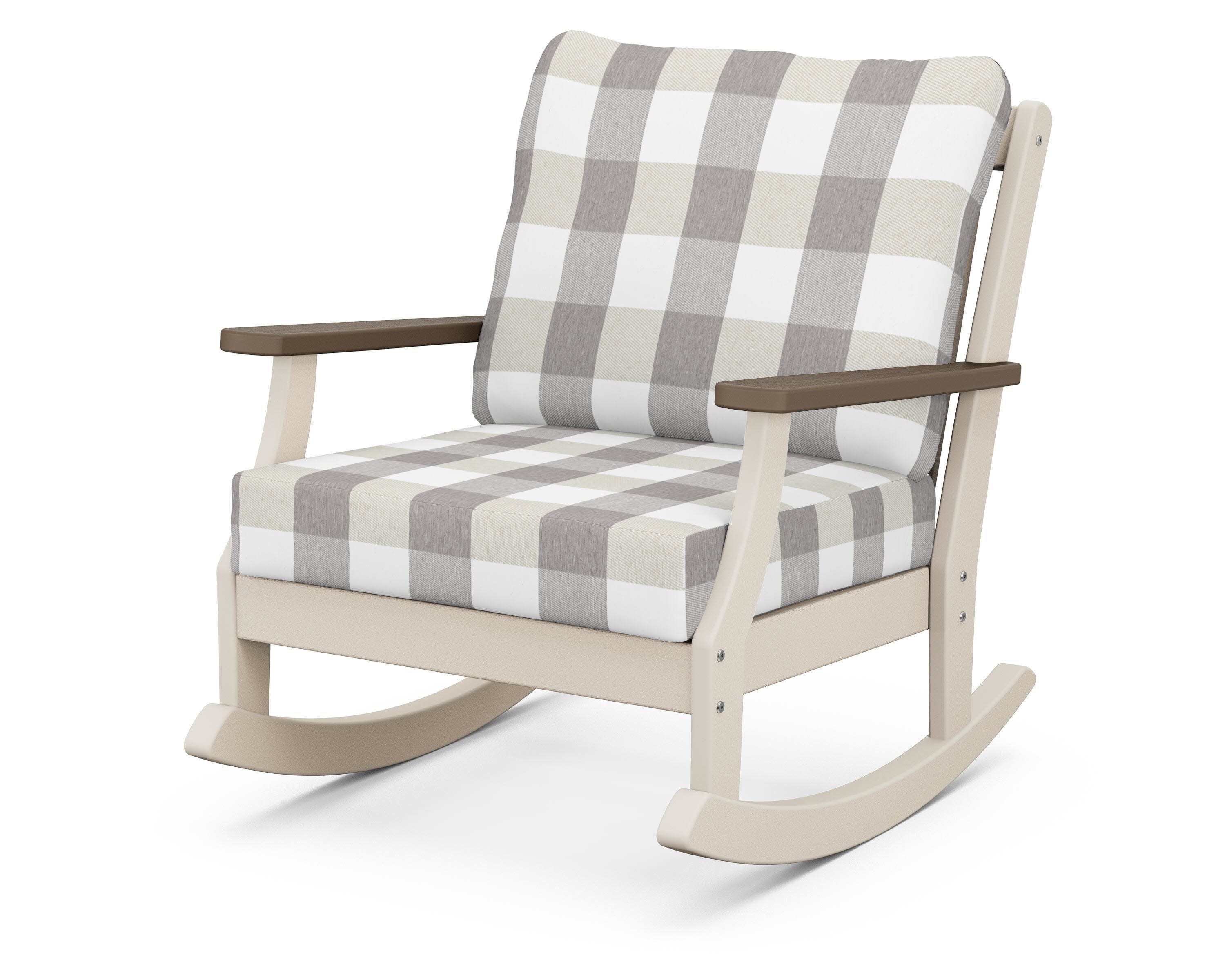 Braxton Deep Seating Rocking Chair in Sand / Kona / Buffalo Plaid Grey Mist