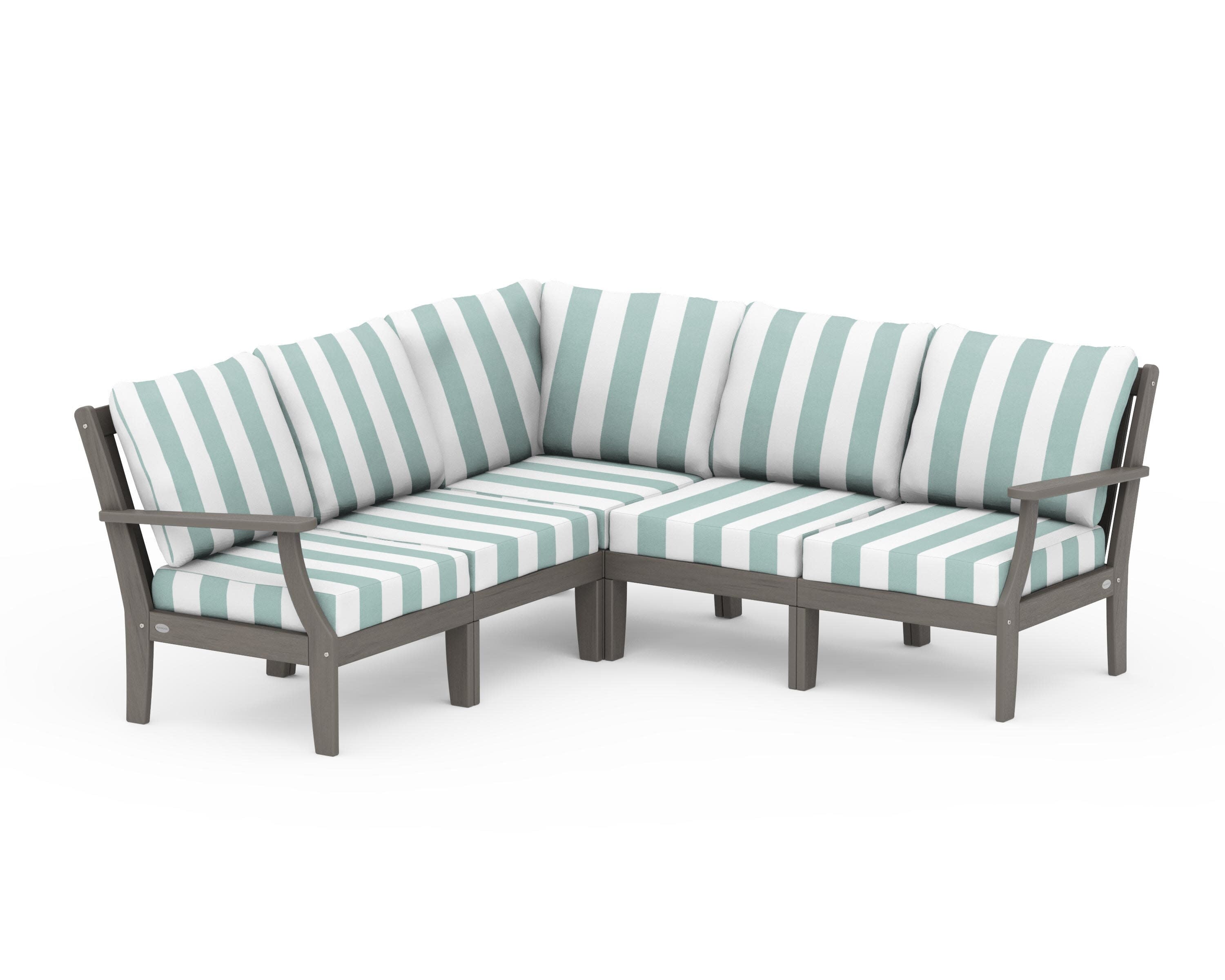 Braxton Modular 5-Piece Deep Seating Set in Driftwood / Cabana Stripe Glacier Spa