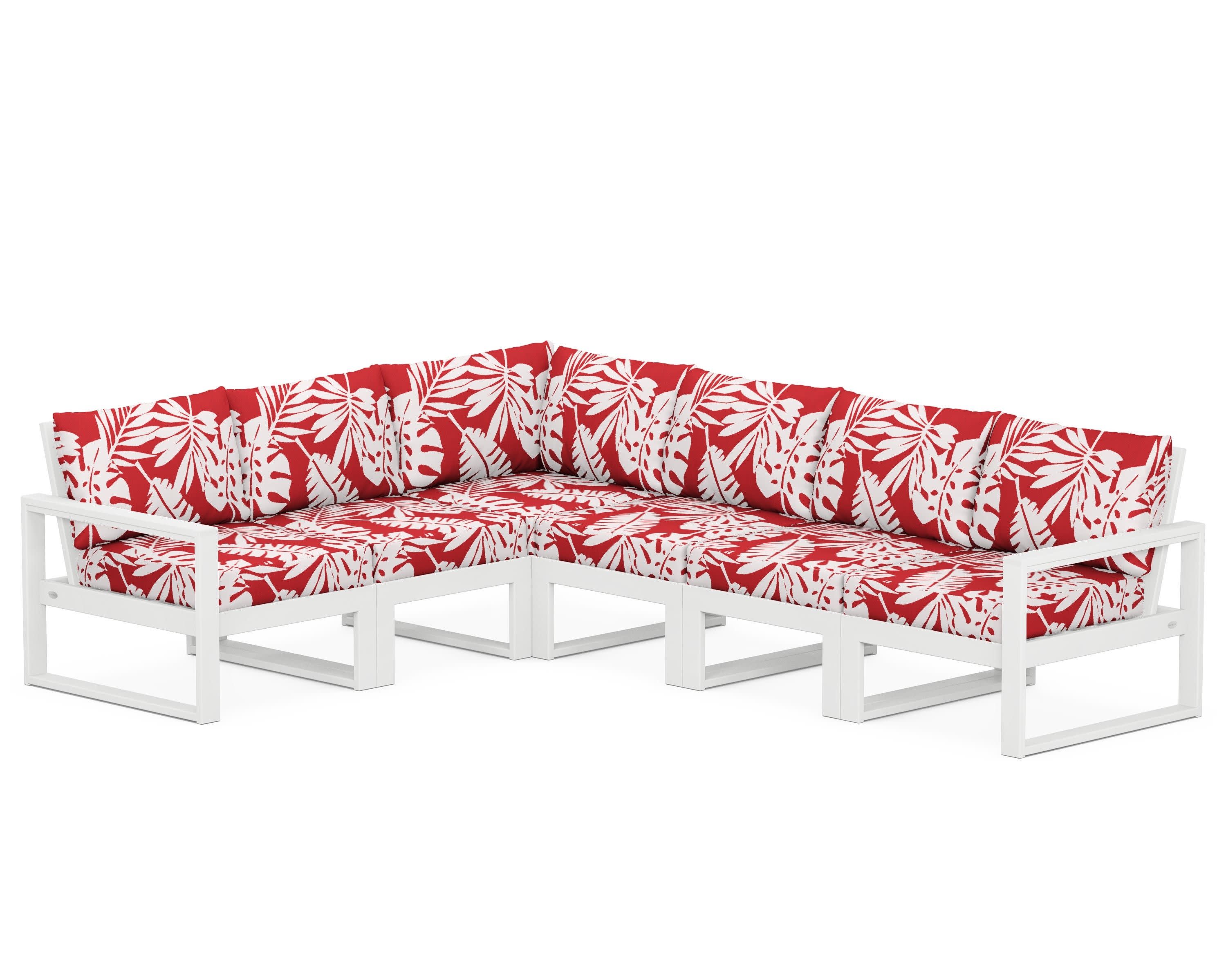 EDGE 6-Piece Modular Deep Seating Set in White / Leaf Crimson