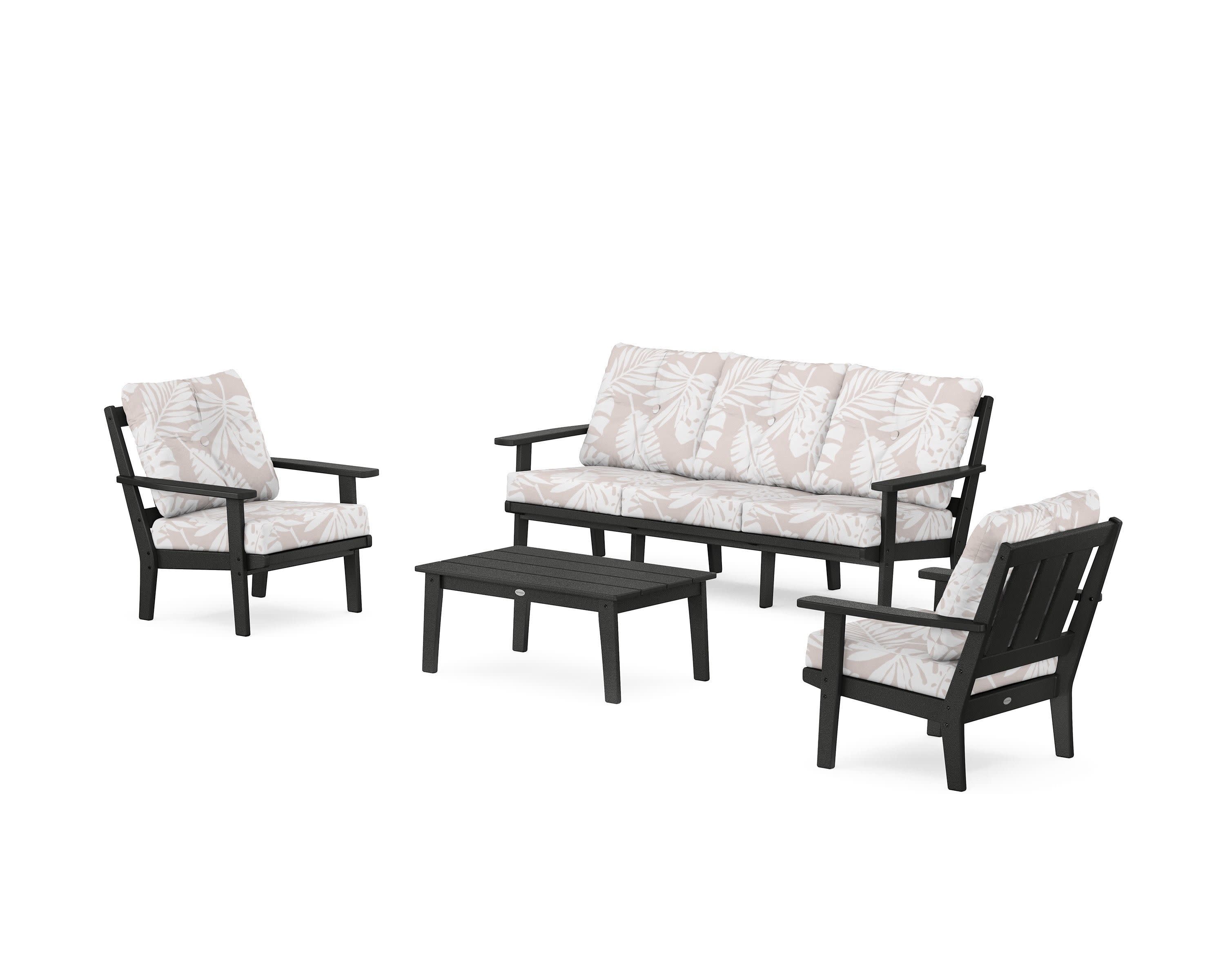 Oxford 4-Piece Deep Seating Set with Sofa in Black / Leaf Dune Burlap