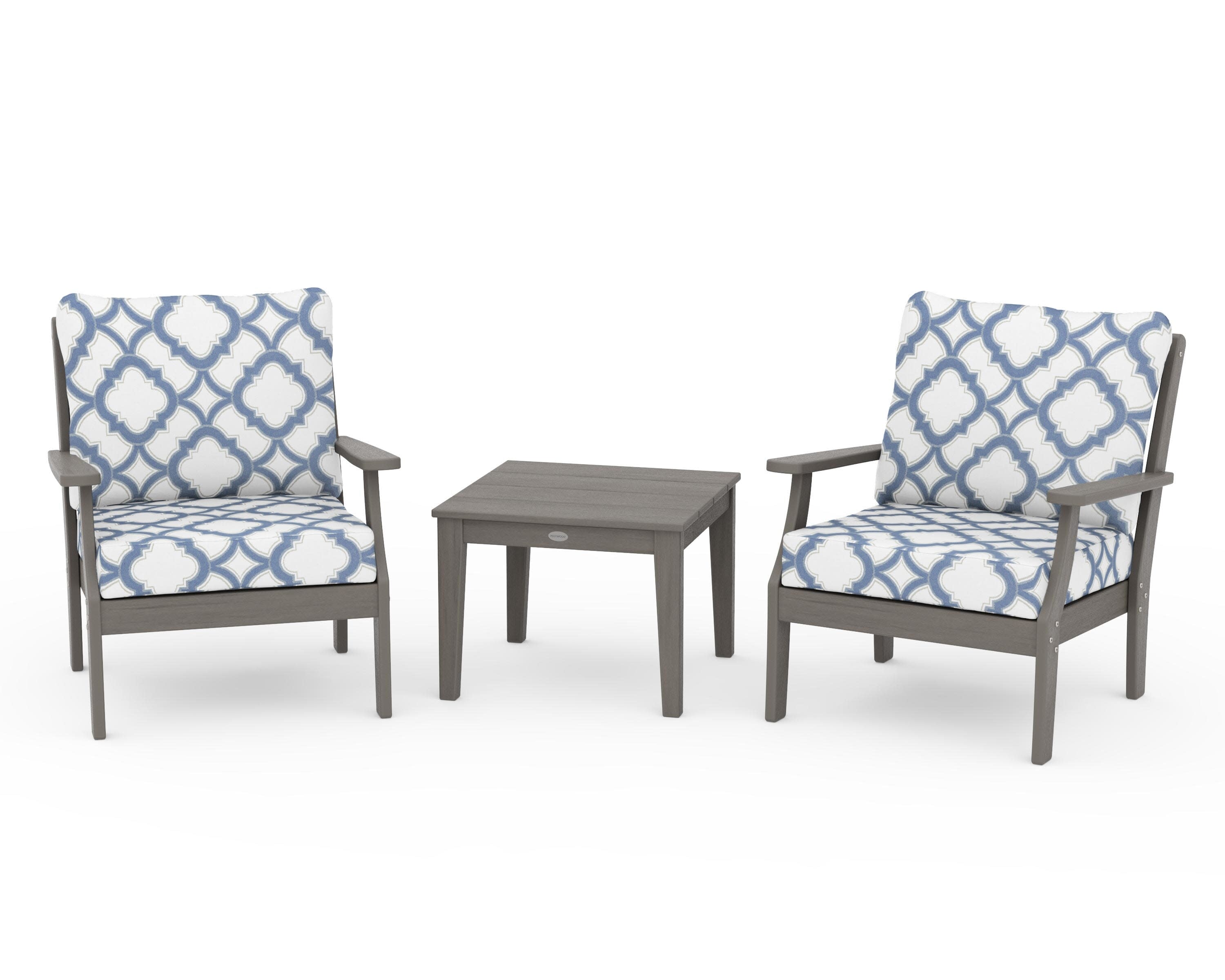 Braxton 3-Piece Deep Seating Set in Driftwood / Trellis Sky Blue