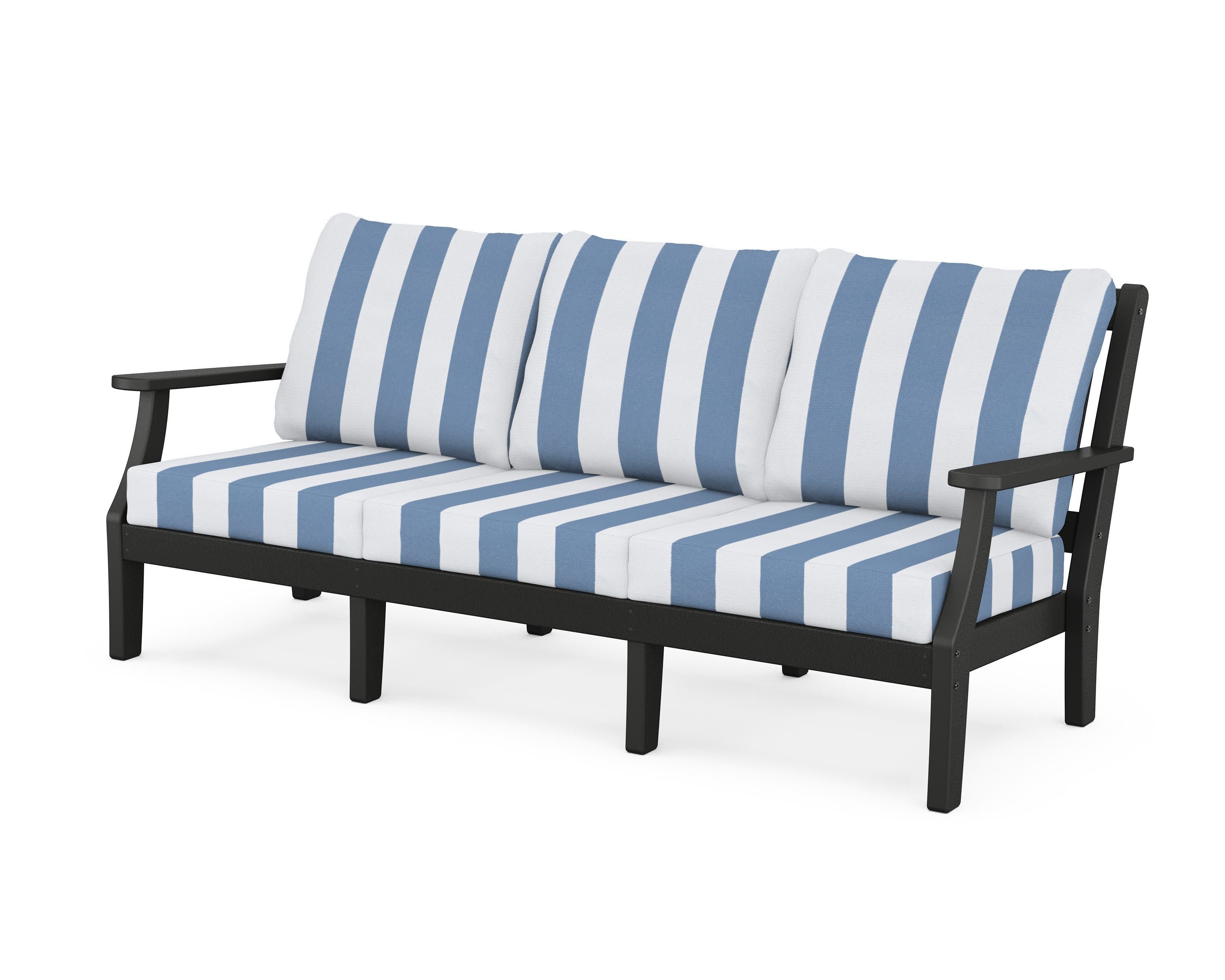 Chinoiserie Deep Seating Sofa in Black / Cabana Stripe Sky Blue