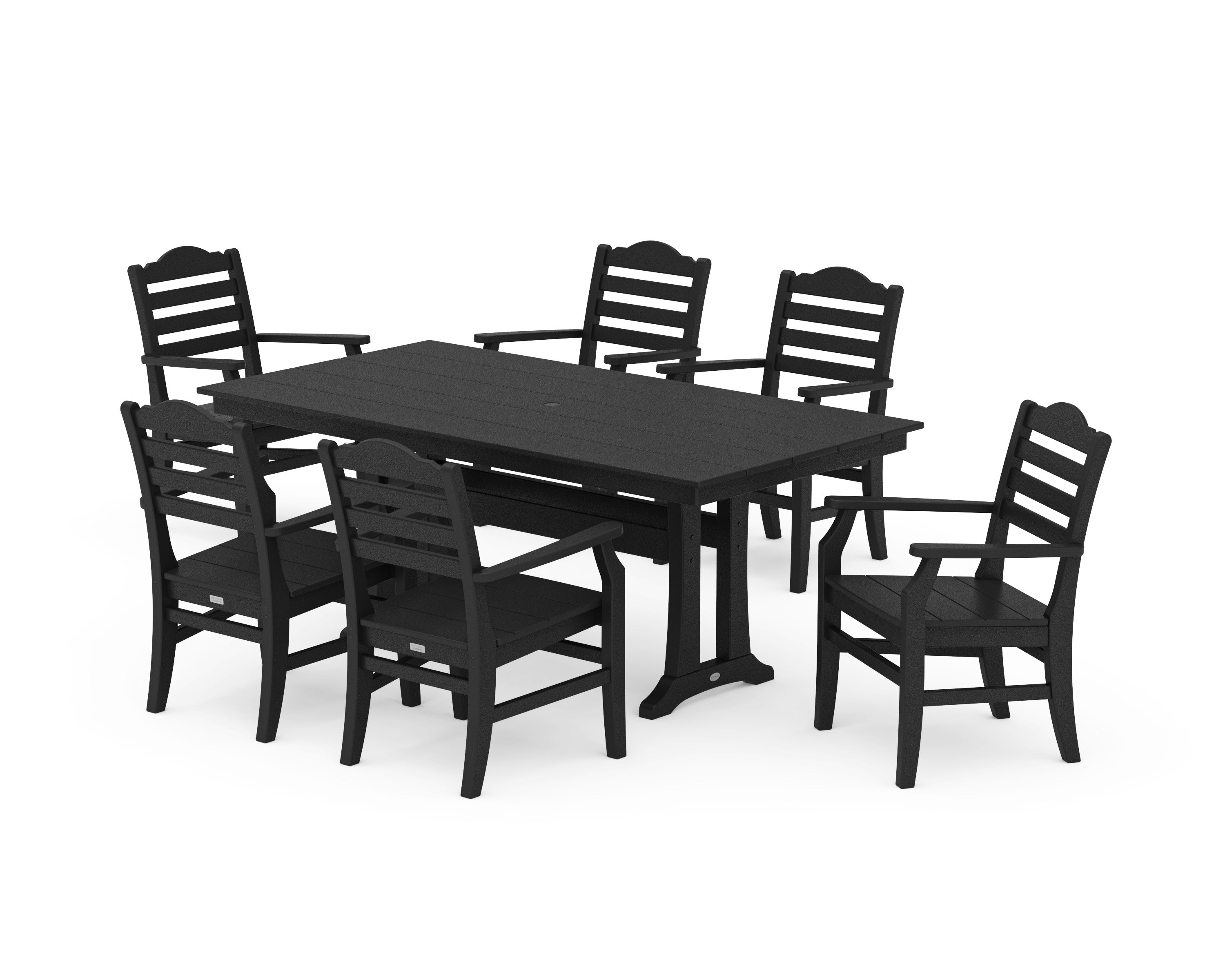 Savannah Arm Chair 7-Piece Farmhouse Dining Set with Trestle Legs in Black