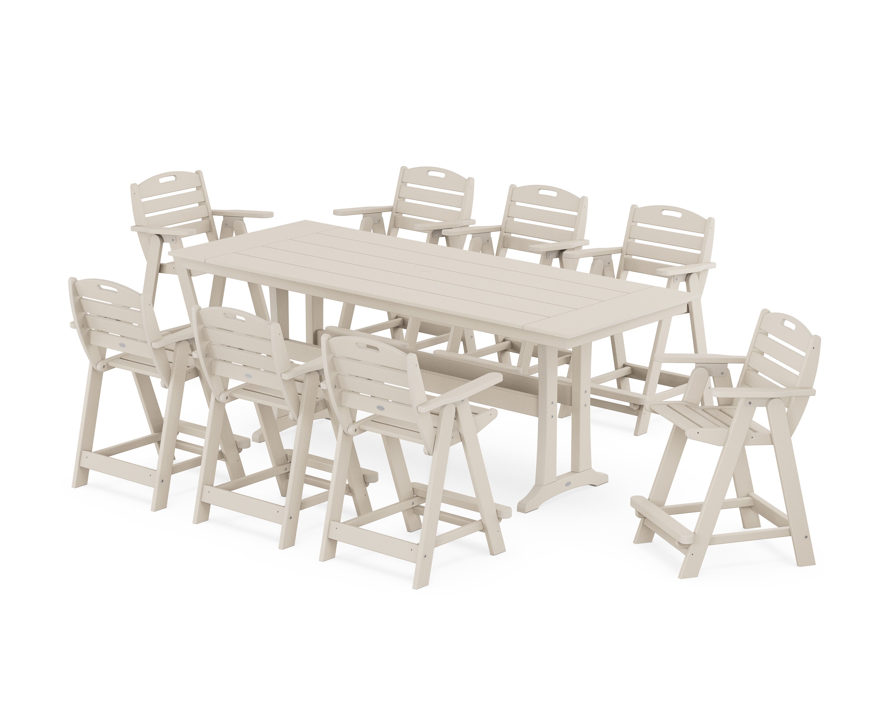 Nautical 9-Piece Farmhouse Counter Set with Trestle Legs in Sand