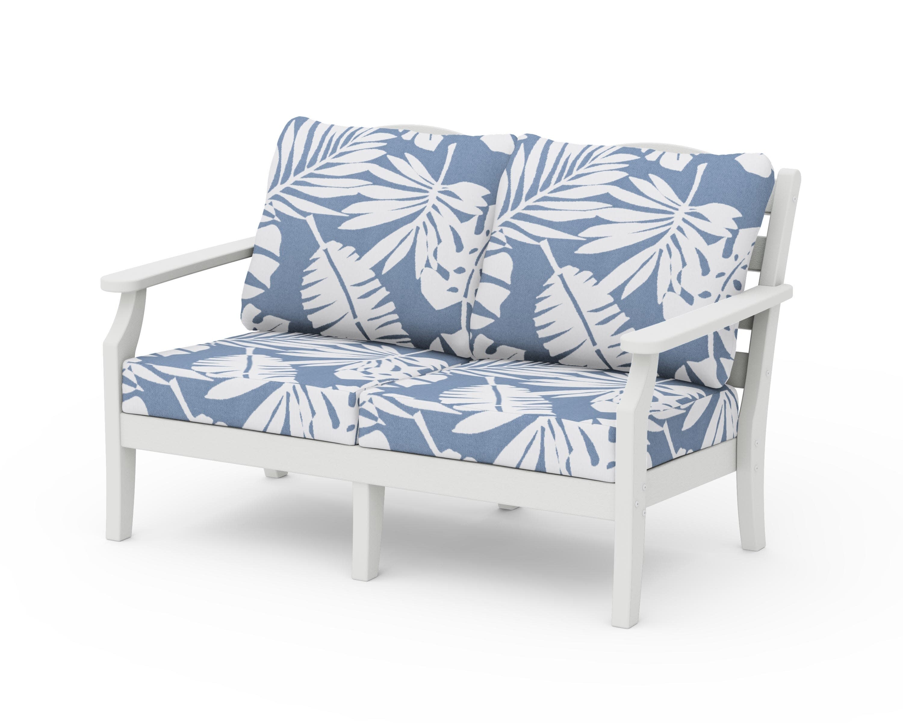 Savannah Deep Seating Loveseat in Vintage White / Leaf Sky Blue
