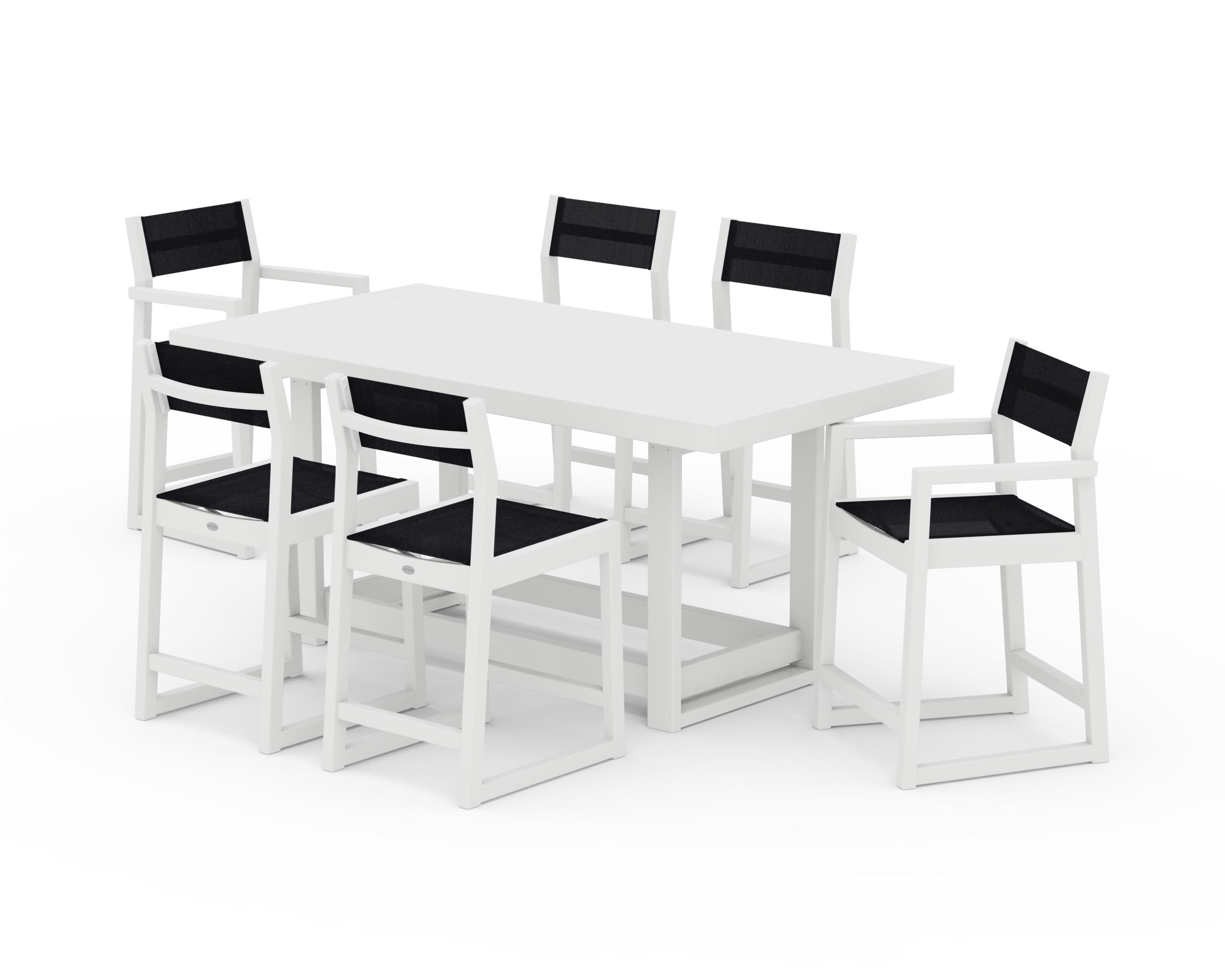 EDGE Sling 7-Piece Counter Table Set in White / Black Sling