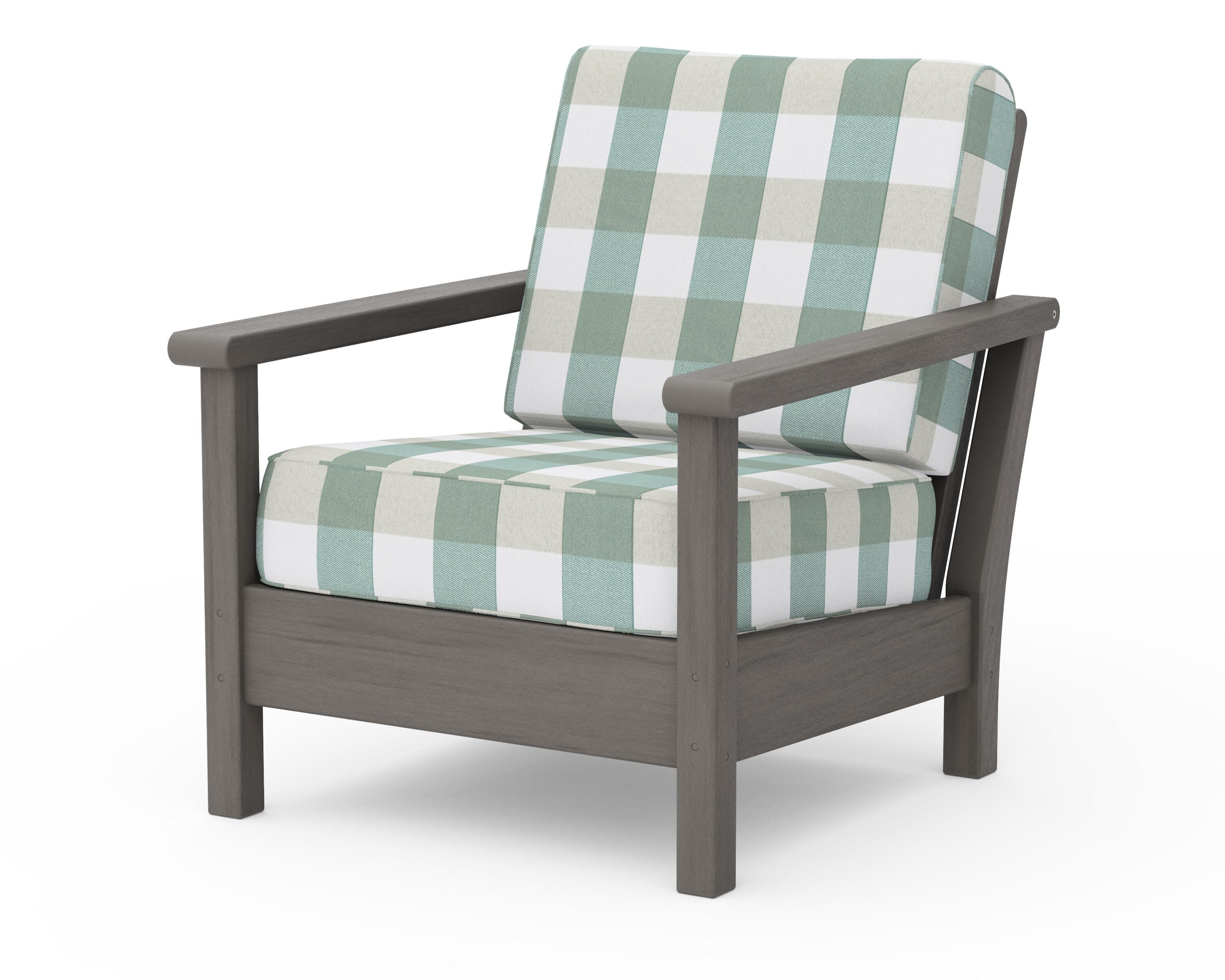 Harbour Deep Seating Chair in Driftwood / Buffalo Plaid Glacier Spa