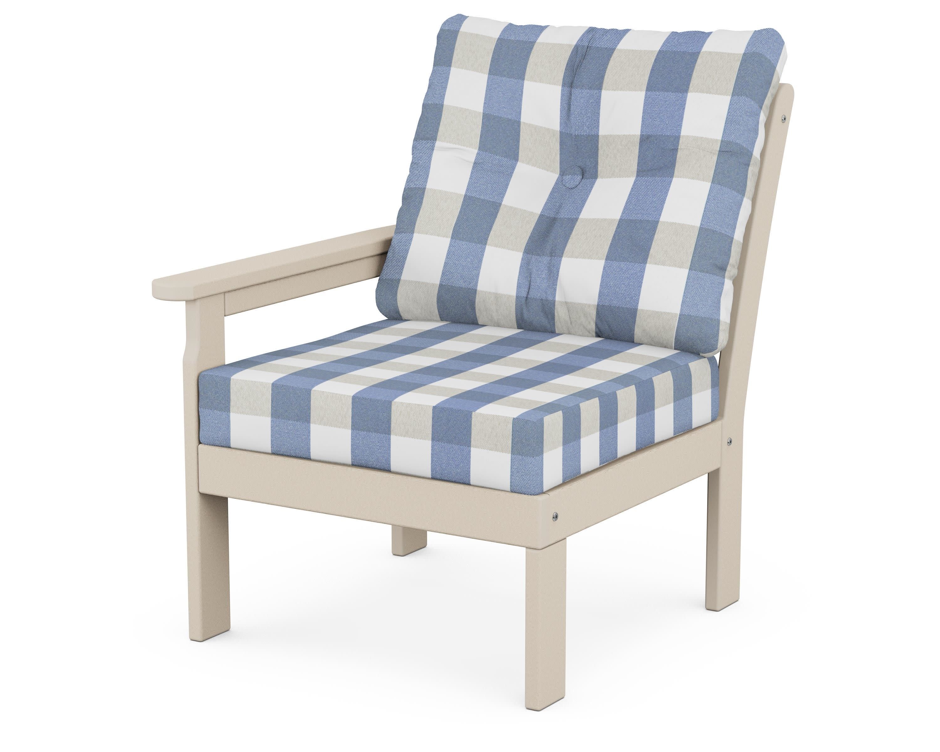 Vineyard Modular Left Arm Chair in Sand / Buffalo Plaid Sky Blue