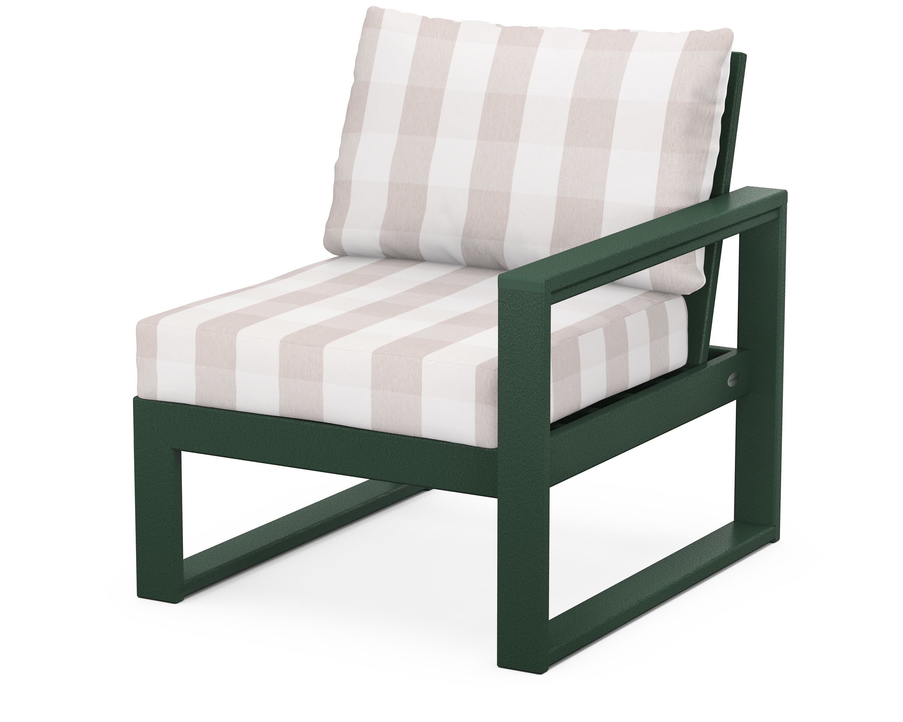 EDGE Modular Right Arm Chair in Green / Buffalo Plaid Dune Burlap