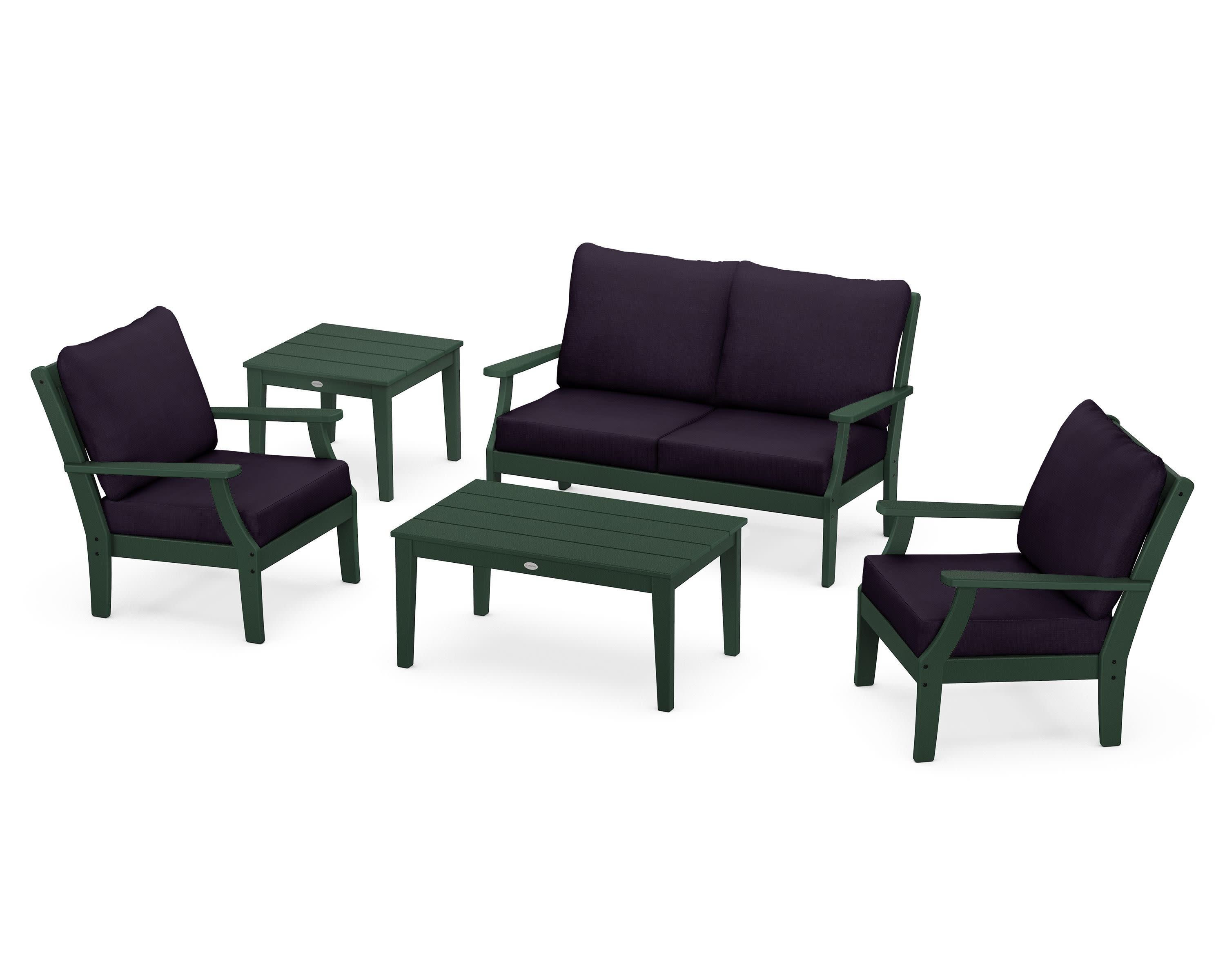 Braxton 5-Piece Deep Seating Set in Green / Navy Linen