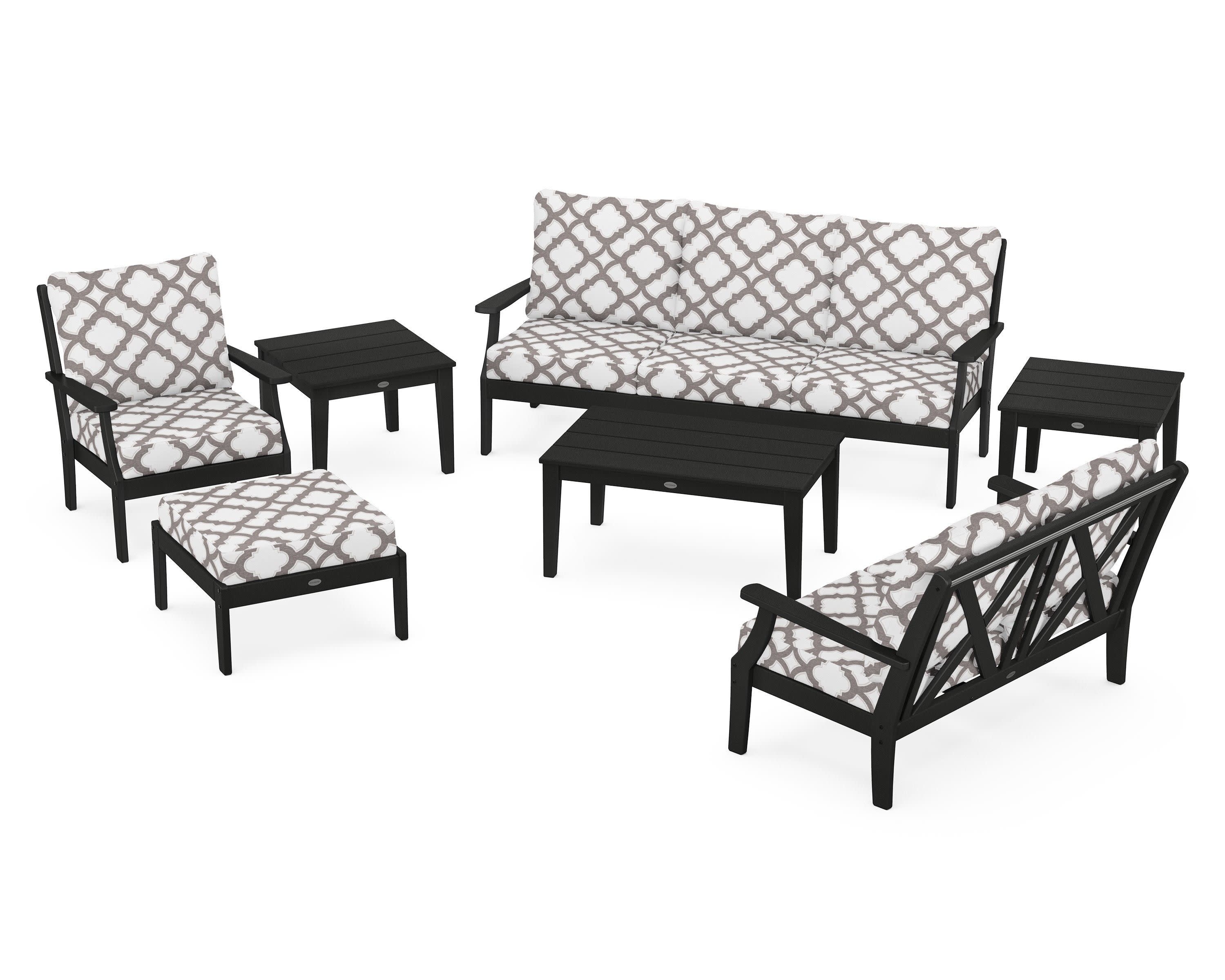 Braxton 7-Piece Deep Seating Set in Black / Trellis Grey Mist