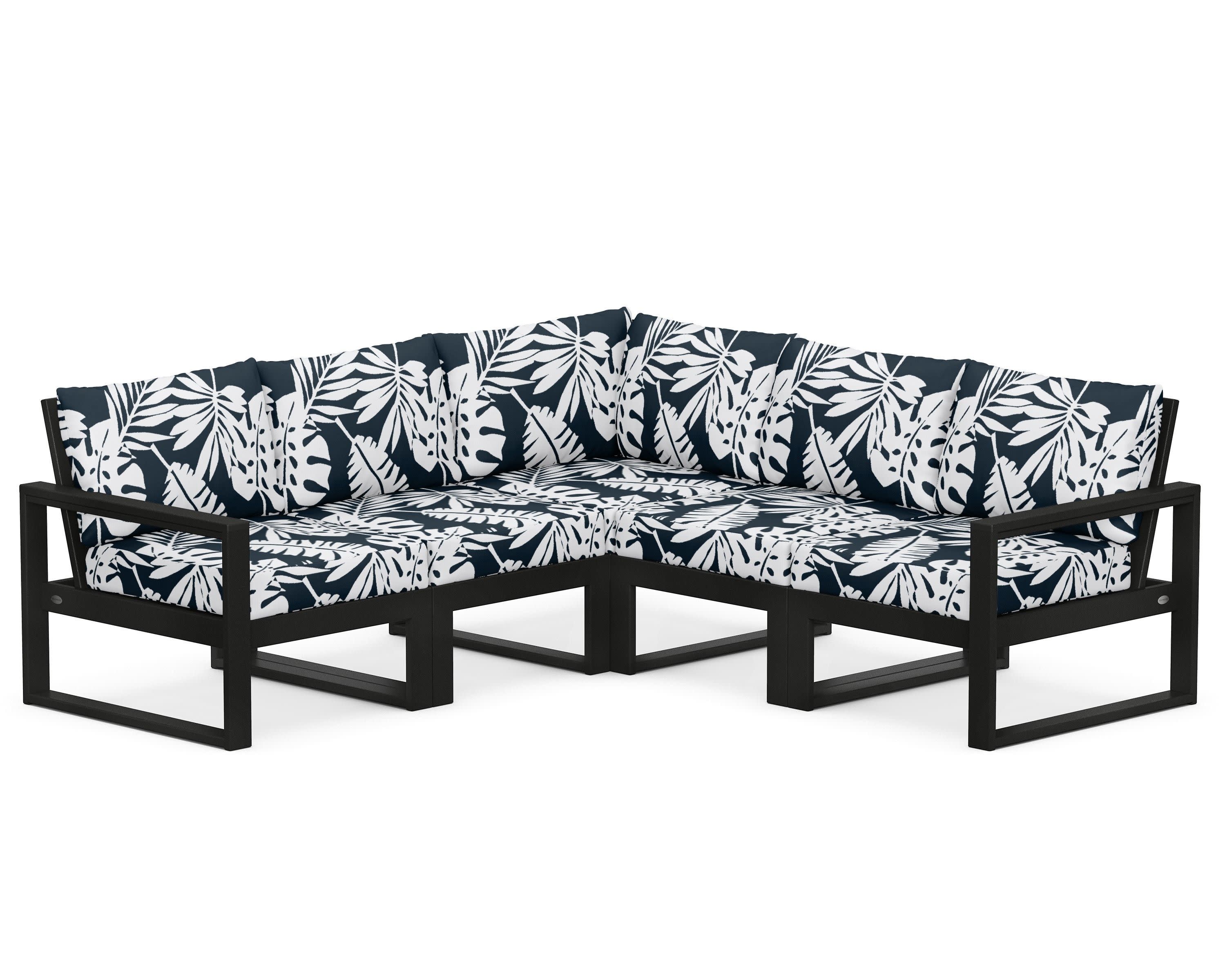 EDGE 5-Piece Modular Deep Seating Set in Black / Leaf Marine Indigo